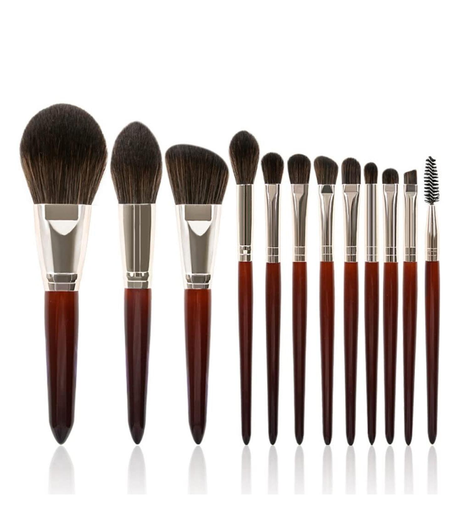 Buy MADALIAN 12 Brushes Set - Complete Loose Powder & Eyebrow Brush Beauty Tools with Wooden Handle | International Shipping Available - Buy Online on GoSupps.com
