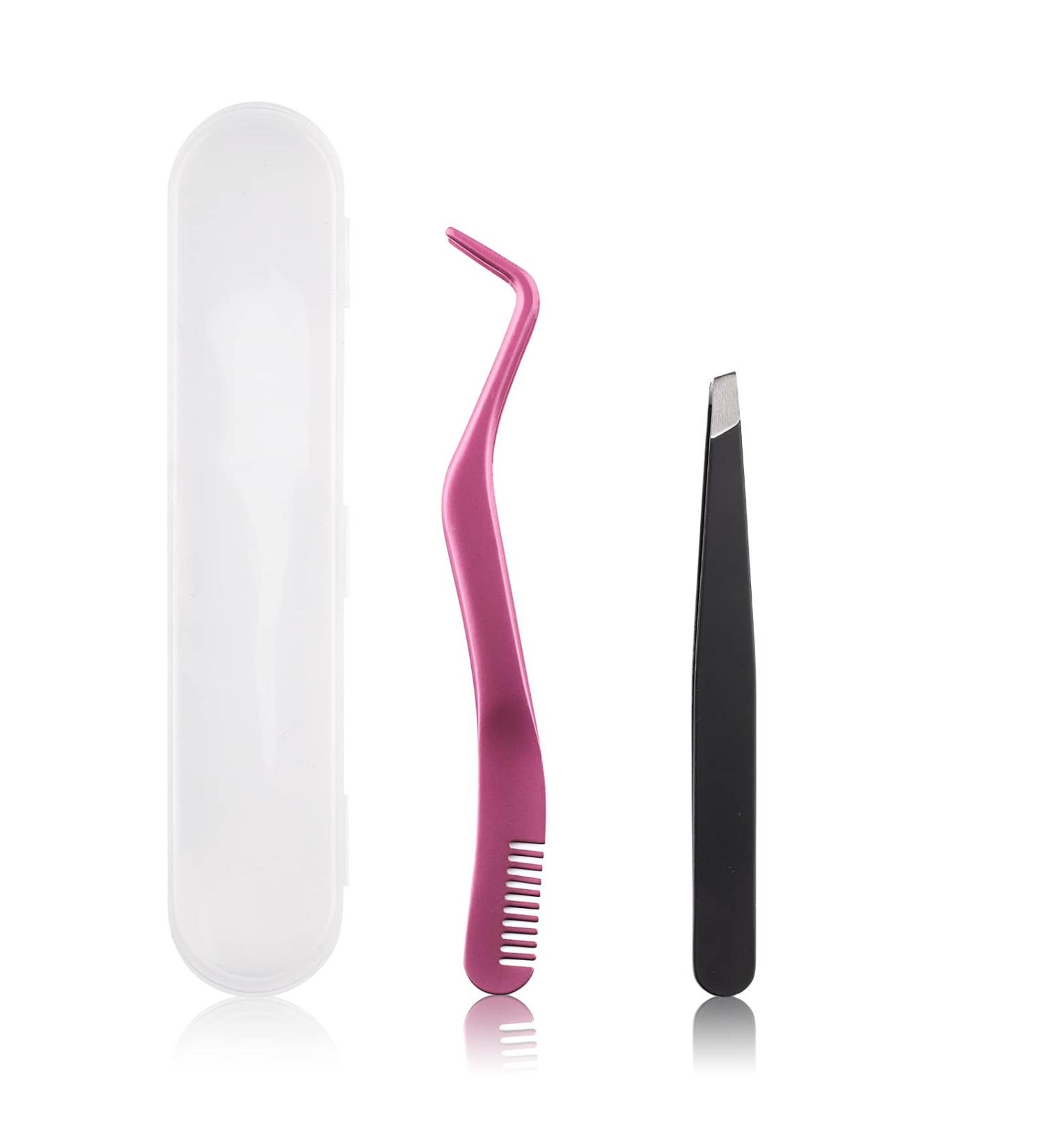FADVAN Pink Stainless Steel Lash Applicator Tool Set - 2 Pcs Cluster Lash Tweezers with Eyebrow Tweezers for DIY Eyelash Extensions - Buy Online on GoSupps.com