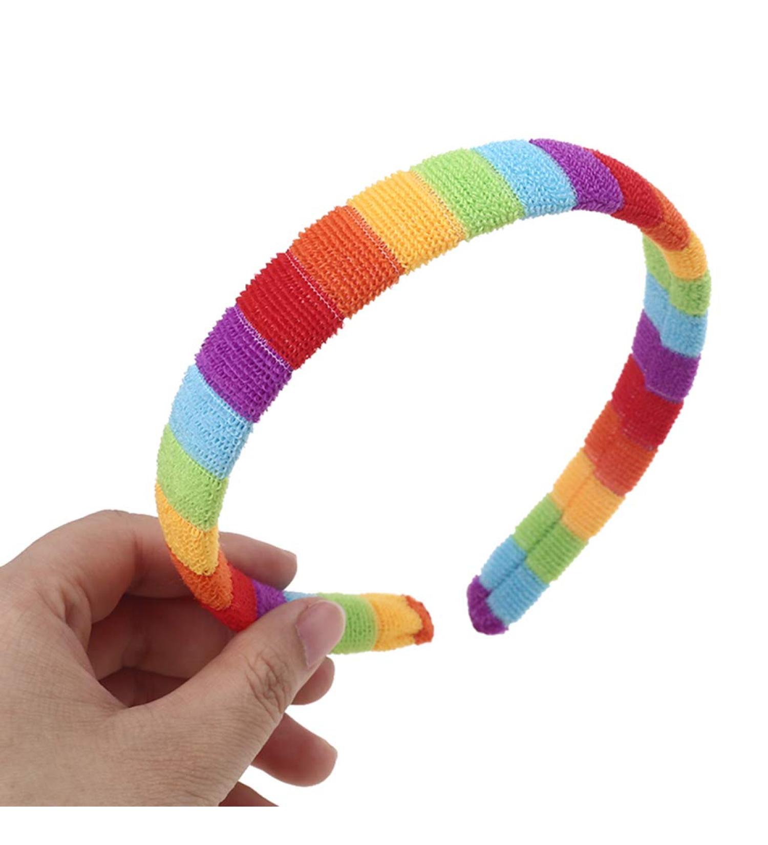 LYWYOUDDKH Women s Autumn Plush Headband - Rainbow Striped Elastic Hairband for Styling | International Shipping Available - Buy Online on GoSupps.com