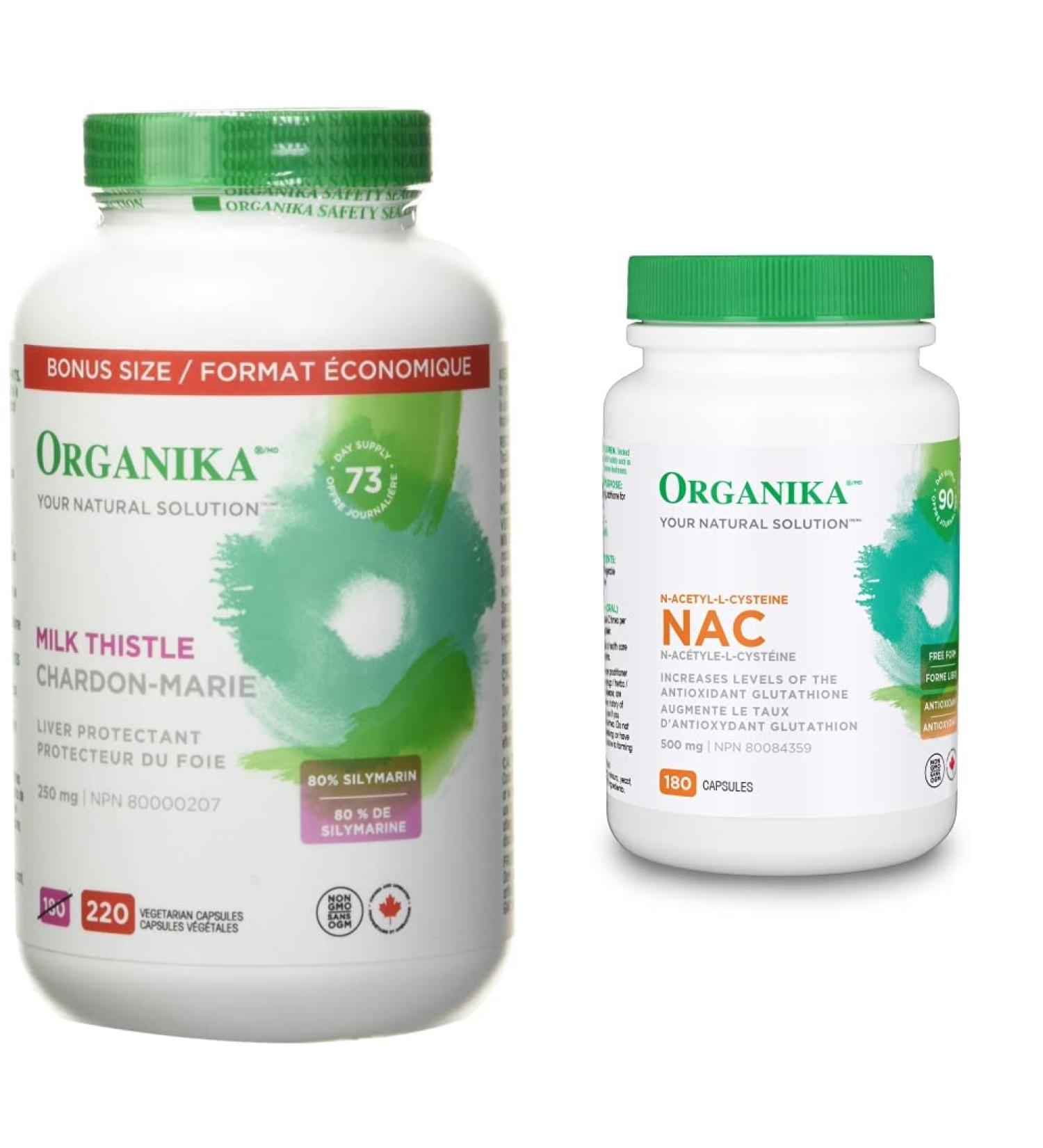 Organika Milk Thistle 250 Mg 220 vcaps + NAC (N-Acetyl-L-Cysteine) 500mg 180caps | Liver Support Bundle 220 Count (Pack of 1) Seed + Levels 180caps - Buy Online on GoSupps.com