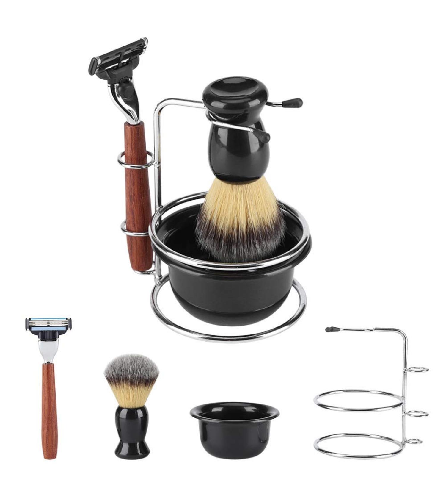 4-in-1 Shaving Set for Men - Badger Hair Brush Bowl & Stand Holder - Premium Grooming Kit - Buy Online on GoSupps.com