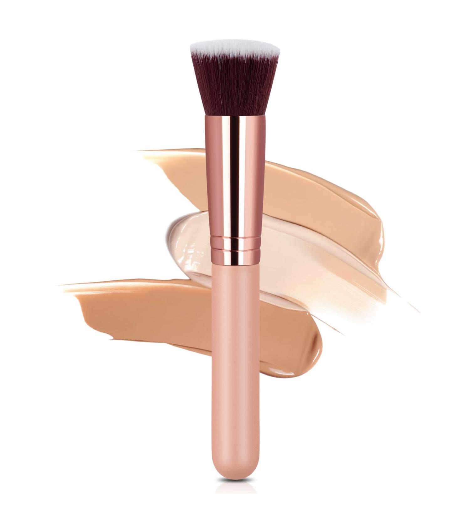 AOOWU Foundation Brush Premium Makeup Brush for Liquid Makeup Flat Top Foundation Brush Concealer Brush Multifunctional Face Brush for Liquid Cream Blending Buffing Powder Cosmetics 1 pcs - Pink gold - Buy Online on GoSupps.com