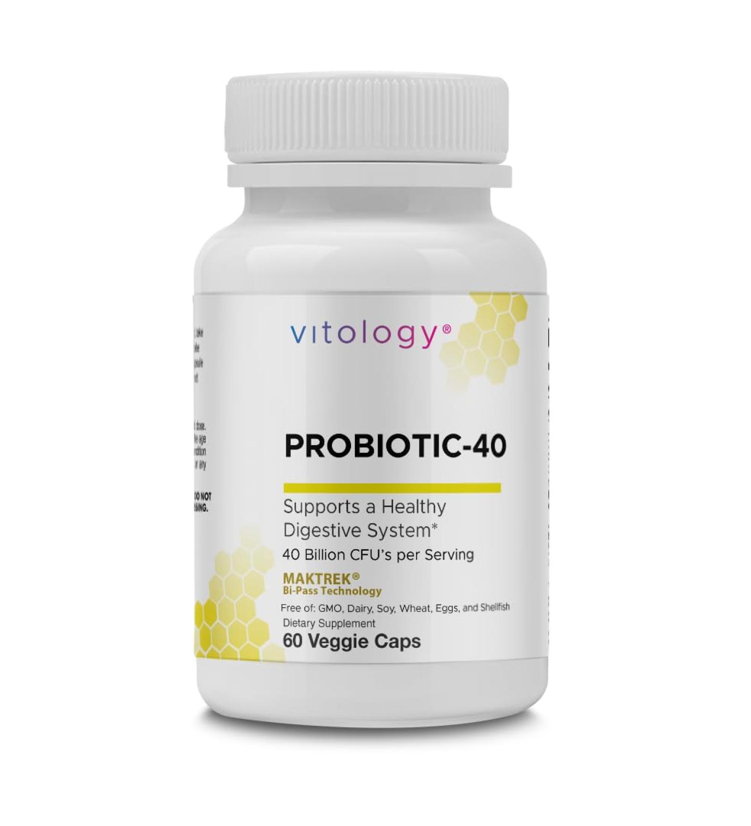 Vitology Probiotic-40 | 40 Billion CFU with MAKTrek Bi-Pass Technology | Digestive Health, Bowel Regularity & Immune Support | 60 Capsules - Buy Online on GoSupps.com