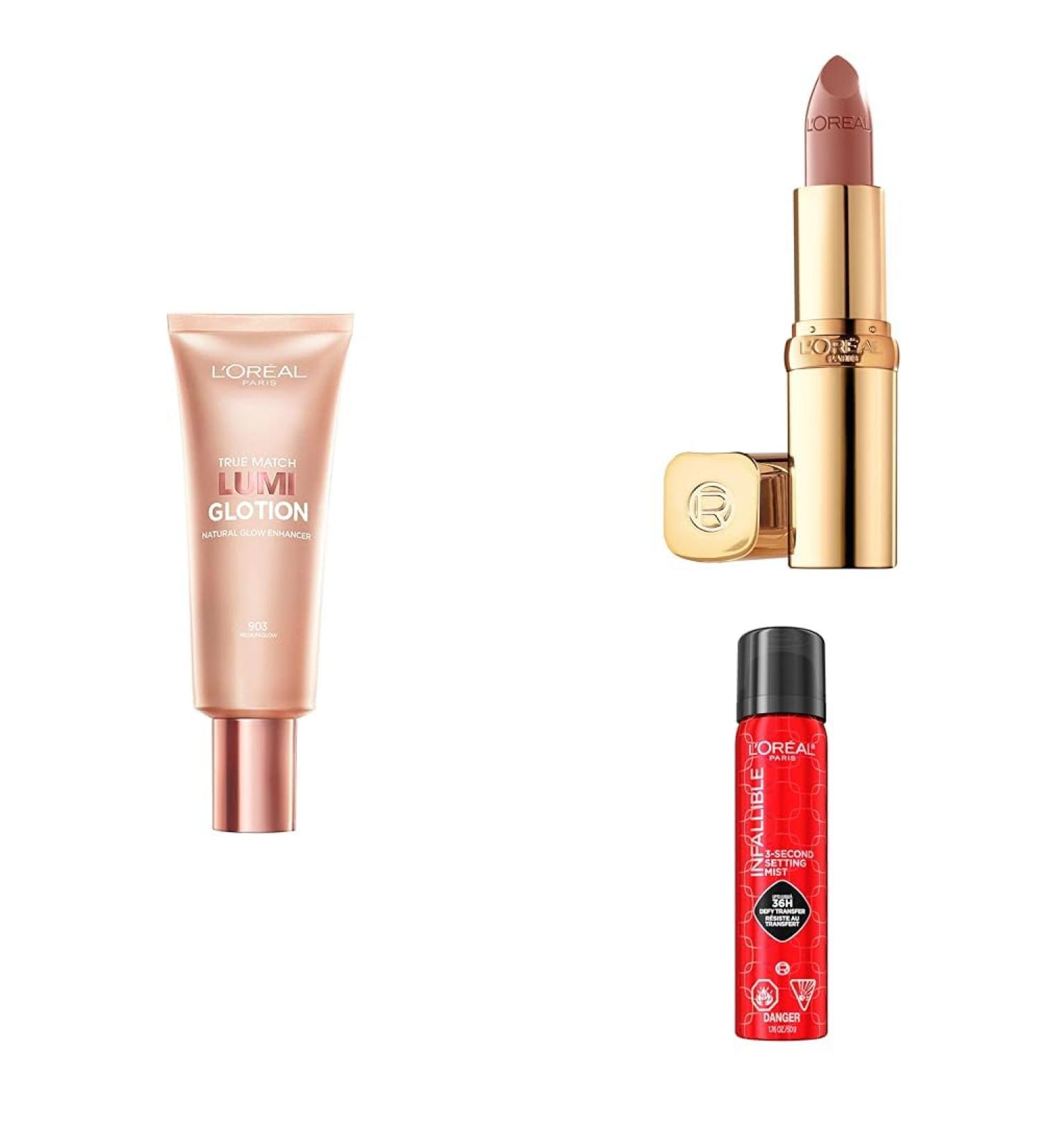 L'Oreal Paris Makeup Kit LE DEFILE MUST-HAVES Colour Riche Lipstick Fairest Nude True Match Lumi Glotion - 903 Infallible Setting Spray