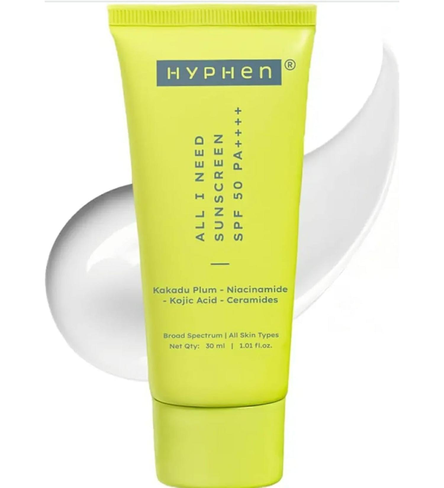 Hyphen All I Need Sunscreen SPF 50 PA++++ Kakadu Plum Niacinamide Kojic Acid Ceramides Broad Spectrum All Skin Types 30ml - Buy Online on GoSupps.com