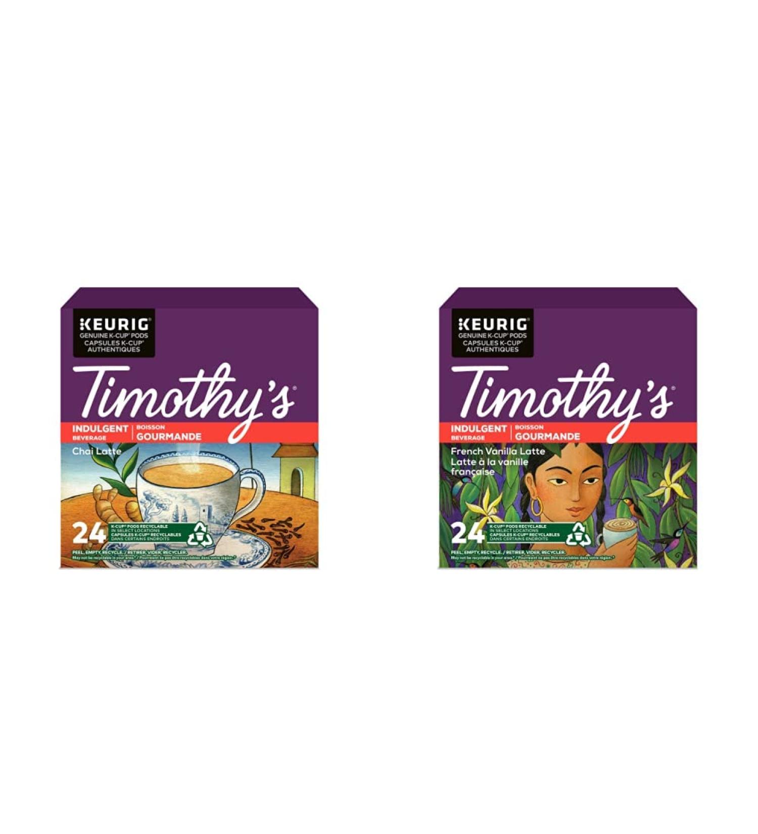 Timothy's Chai Latte K-Cup Coffee Pods 24 Count For Keurig Coffee Makers & French Vanilla K-Cup Coffee Pods 24 Count For Keurig Coffee Makers Chai Latte + Coffee Pods 24 Count 24 Count (Pack of 1) - Buy Online on GoSupps.com