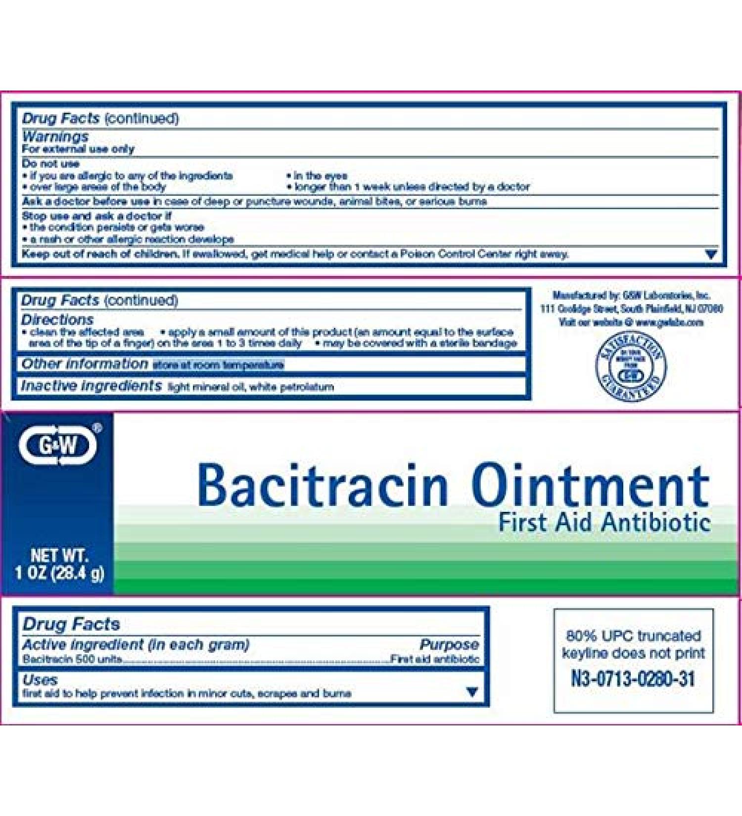 First Aid Bacitracin Antibiotic 1 oz. Ointment G&W