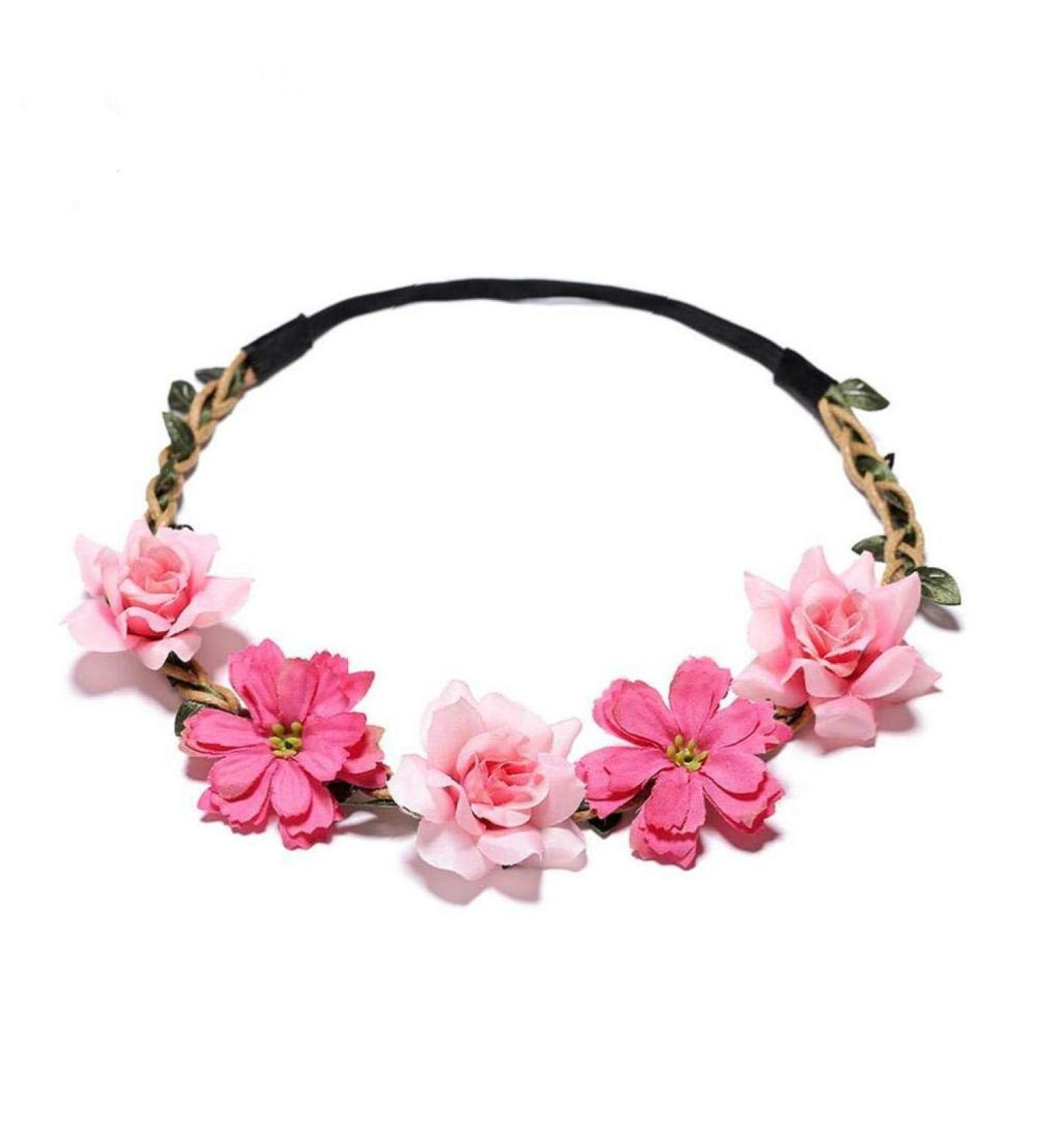 Lankater Floral Headband Garland Floral Crown Flower Halo Floral Headpiece Hair Wreath Wedding Festival Party Photos Accessories