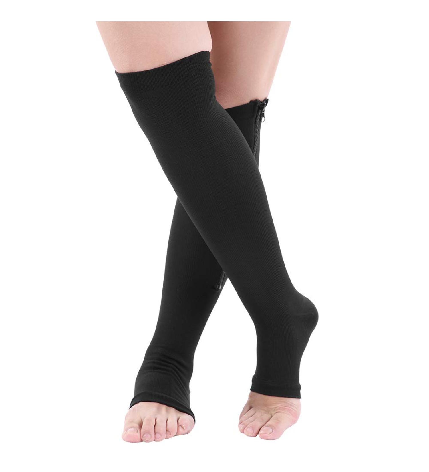 Medical Knee-High Compression Stockings for Men & Women 20-30 mmHg for Varicose Veins & Edema Open Toe Design Black - Buy Online on GoSupps.com