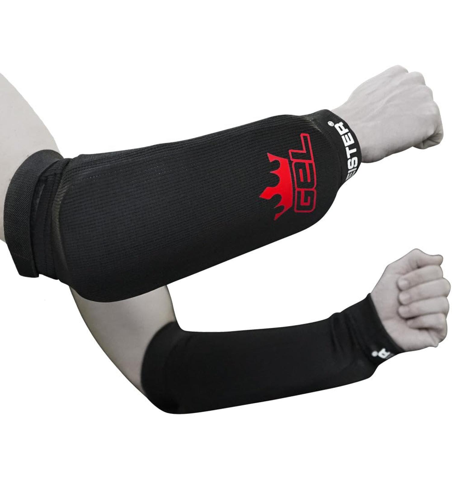 Meister MMA Elastic Forearm Guard with Gel Padding | Black/Red | Small/Medium - Ultimate Protection for Fighters - Buy Online on GoSupps.com