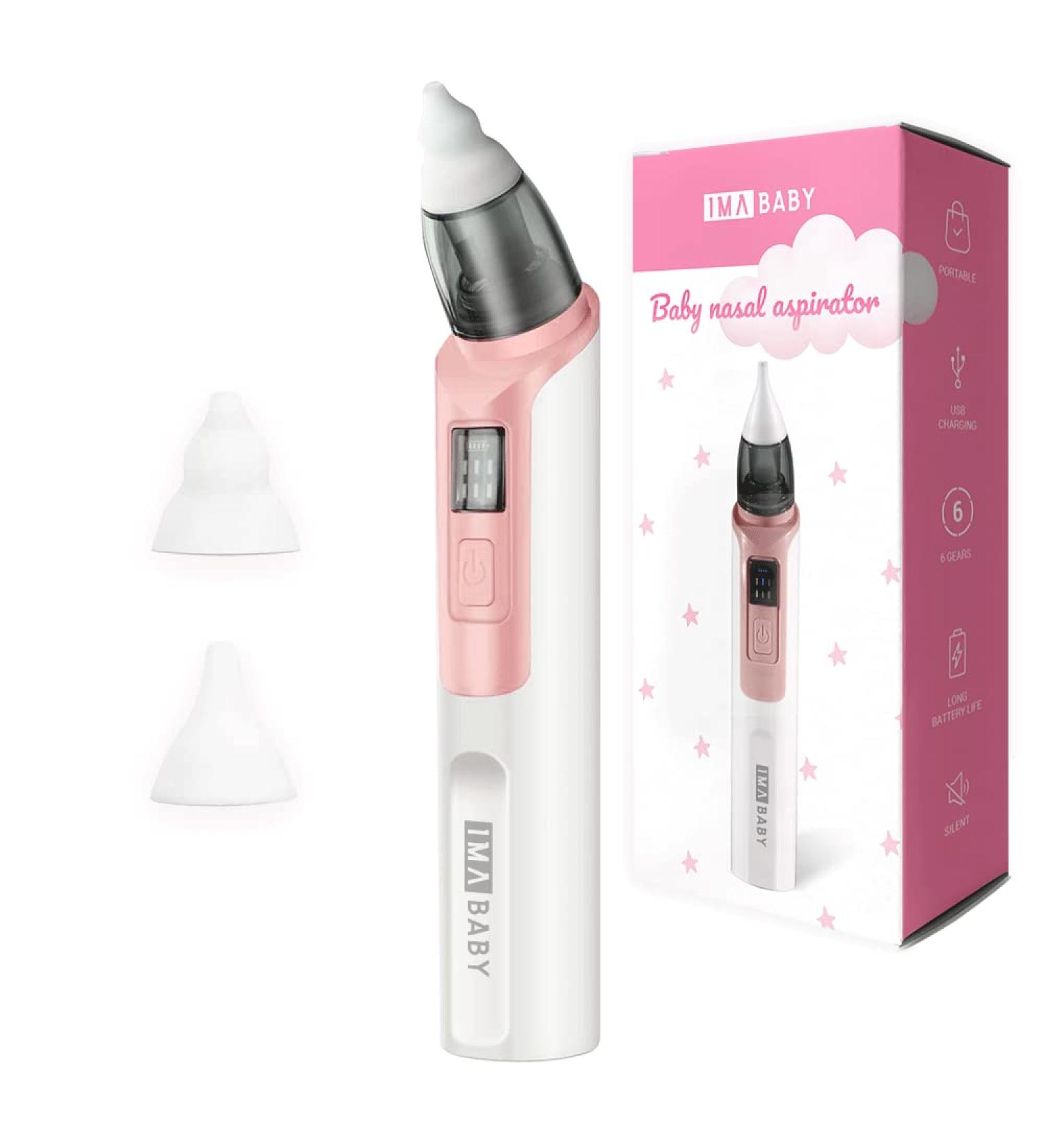 IMA BABY Rechargeable Nasal Aspirator - 6 Suction Levels, 2 Nozzles - Portable & Silent Baby Nose Sucker in Pink - Buy Online on GoSupps.com