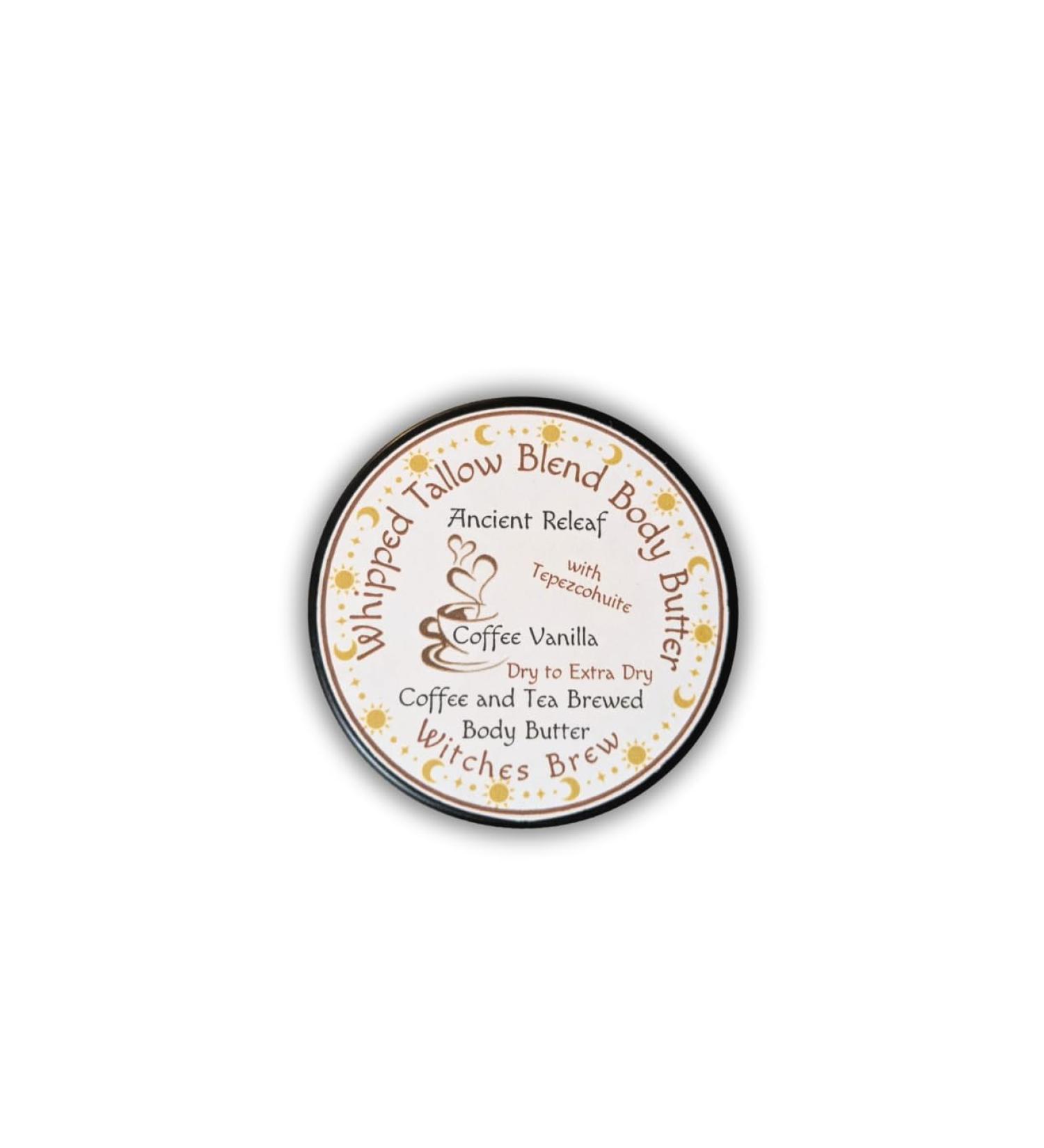 Ancient Releaf Coffee and Tea Brewed Whipped Tallow Blend Body Butter infused with Tepezcohuite Dry To Extra Dry Coffee Vanilla Scent 2oz Tin - Buy Online on GoSupps.com