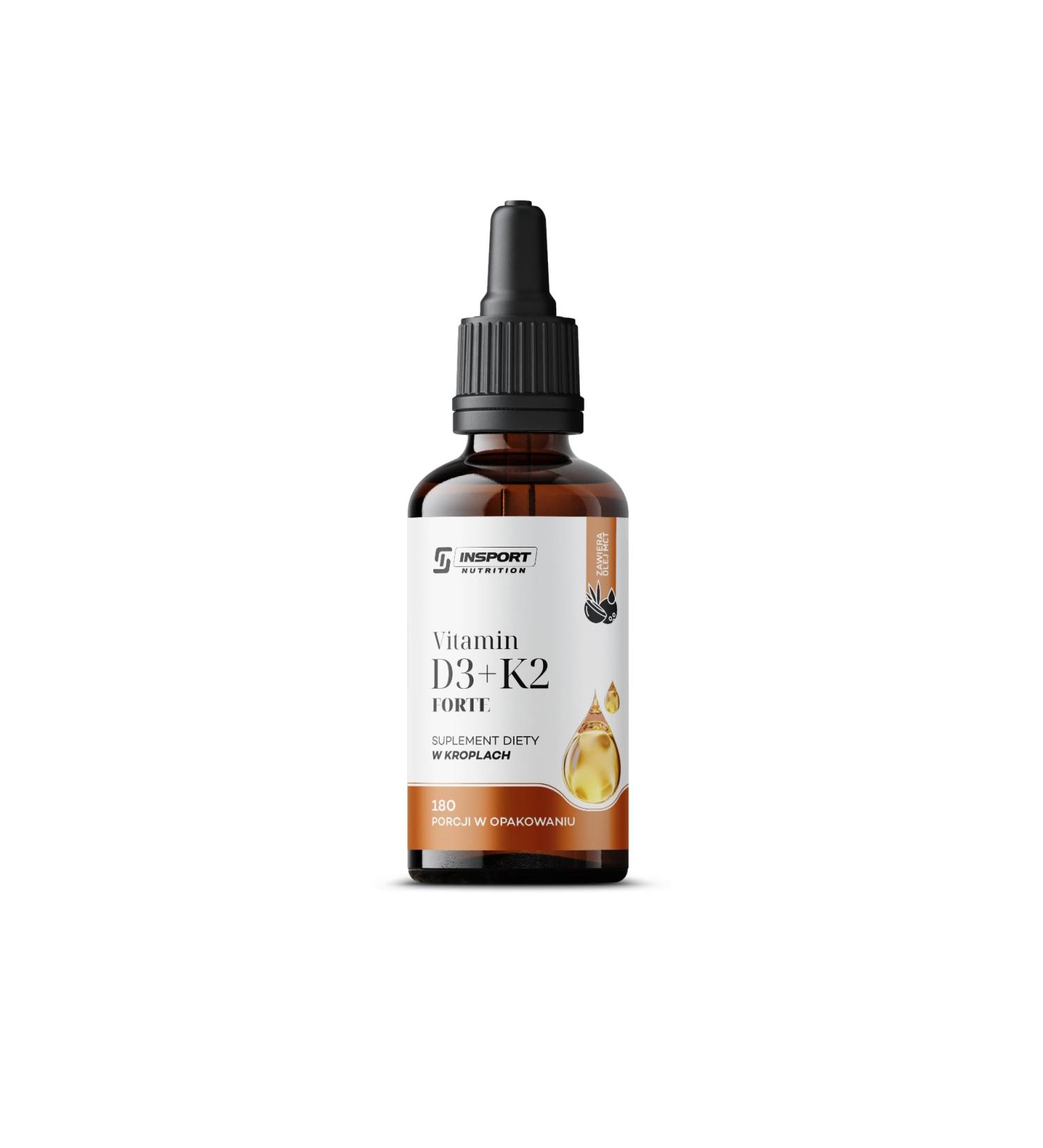 Vitamin D3+K2 Forte - Natural - Drops 30 ml - Supports bones and teeth - INSPORT Nutrition - Buy Online on GoSupps.com