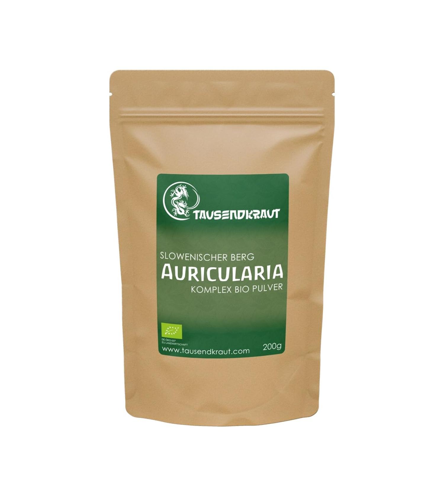  Tausendkraut Auricularia Organic Vital Mushroom Powder (200 g) Premium Auricularia Auricula (Judas's Ear) from Slovenia finely ground with milleherbe - Buy Online on GoSupps.com
