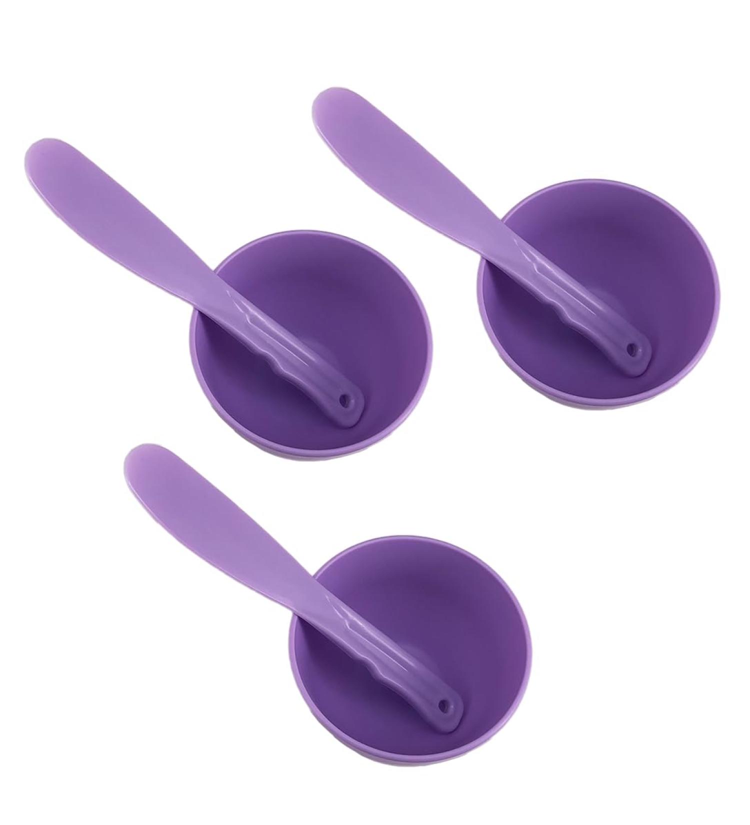 3 Sets Rubber Facial Mask Mixing Bowl & Spatula - DIY Skin Care Kit for Home & Salon - Purple - Buy Online on GoSupps.com