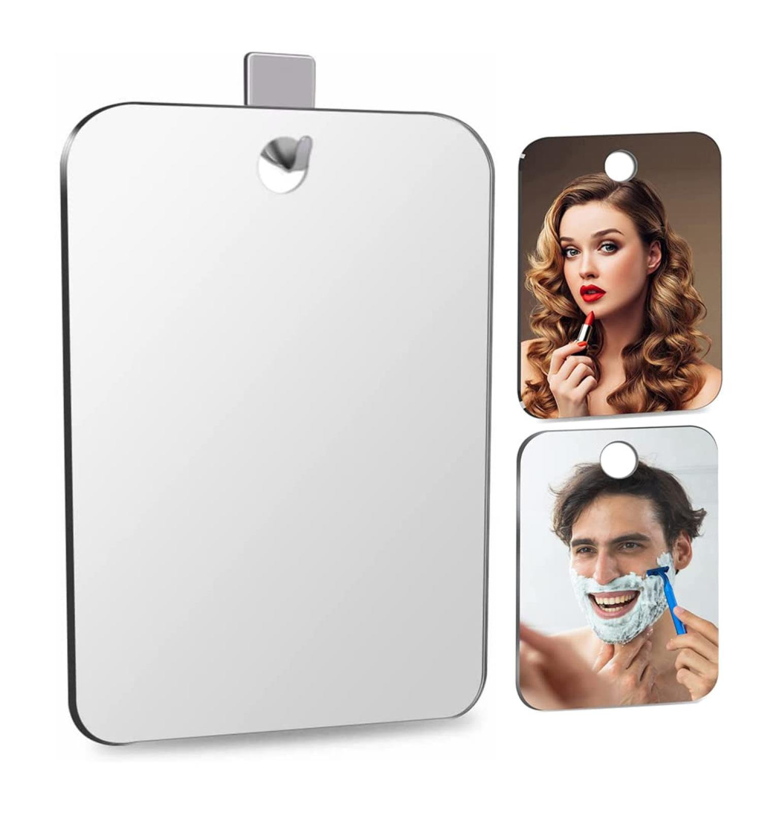 Fogless Shower Mirror - Anti-Fog Shaving & Makeup Mirror, Portable & Unbreakable - Ideal for Travel, Camping, Gym. Includes 1 Adhesive Hook - Buy Online on GoSupps.com