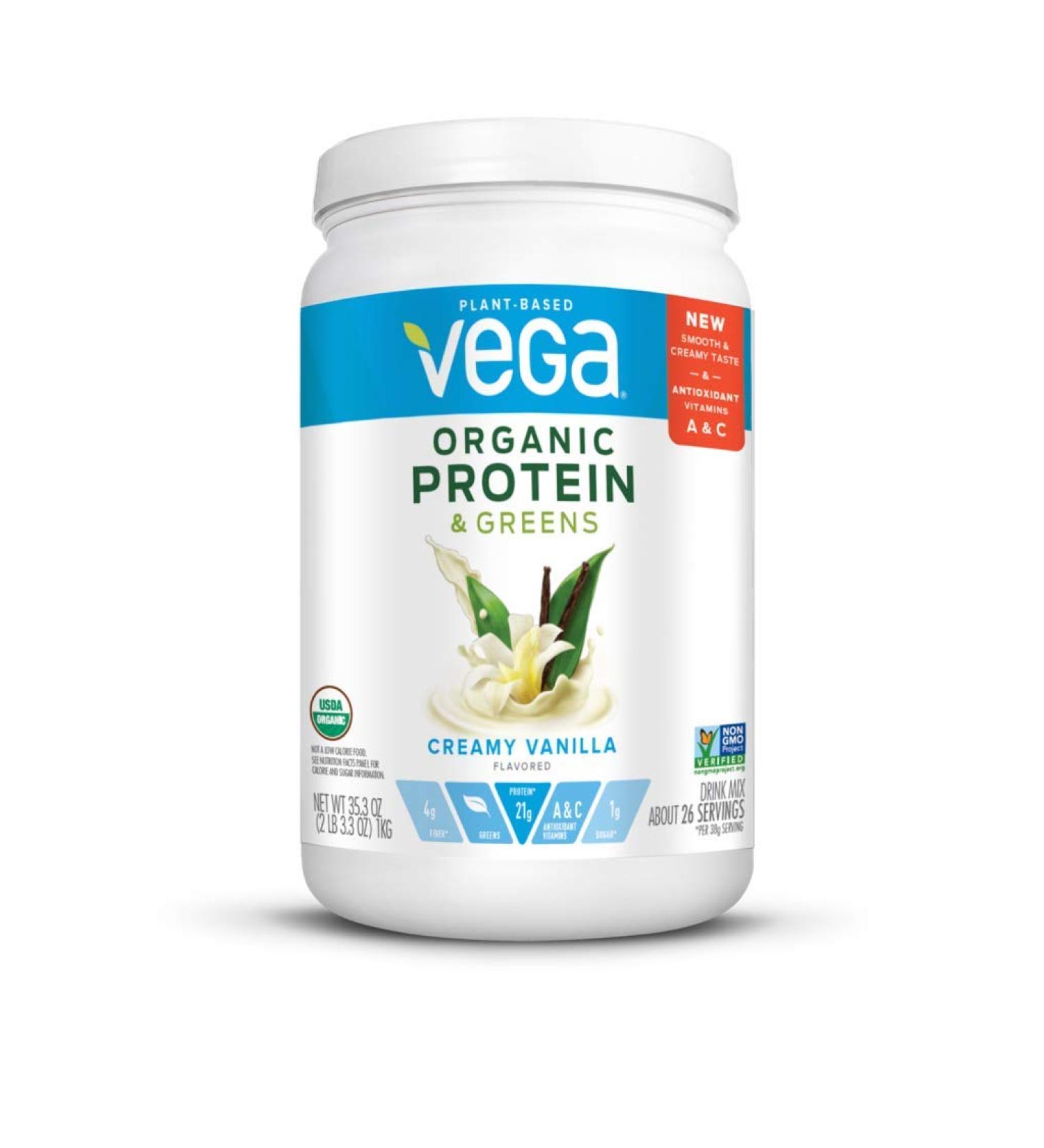 Vega Organic Protein and Greens Powder, Vanilla, 26 Servings, 2.2 Pounds, Packaging May Vary