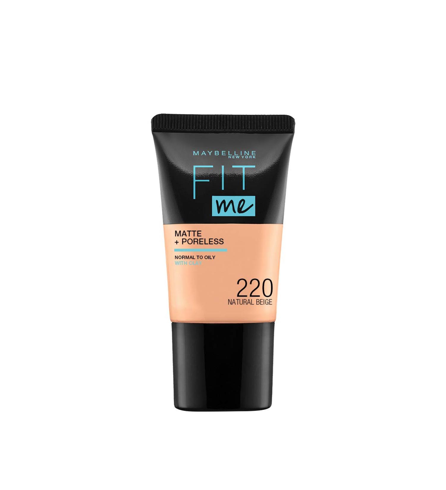 Maybelline New York Liquid Foundation Matte & Poreless Full Coverage Blendable Normal to Oily Skin Fit Me 220 Natural Beige 18ml - Buy Online on GoSupps.com