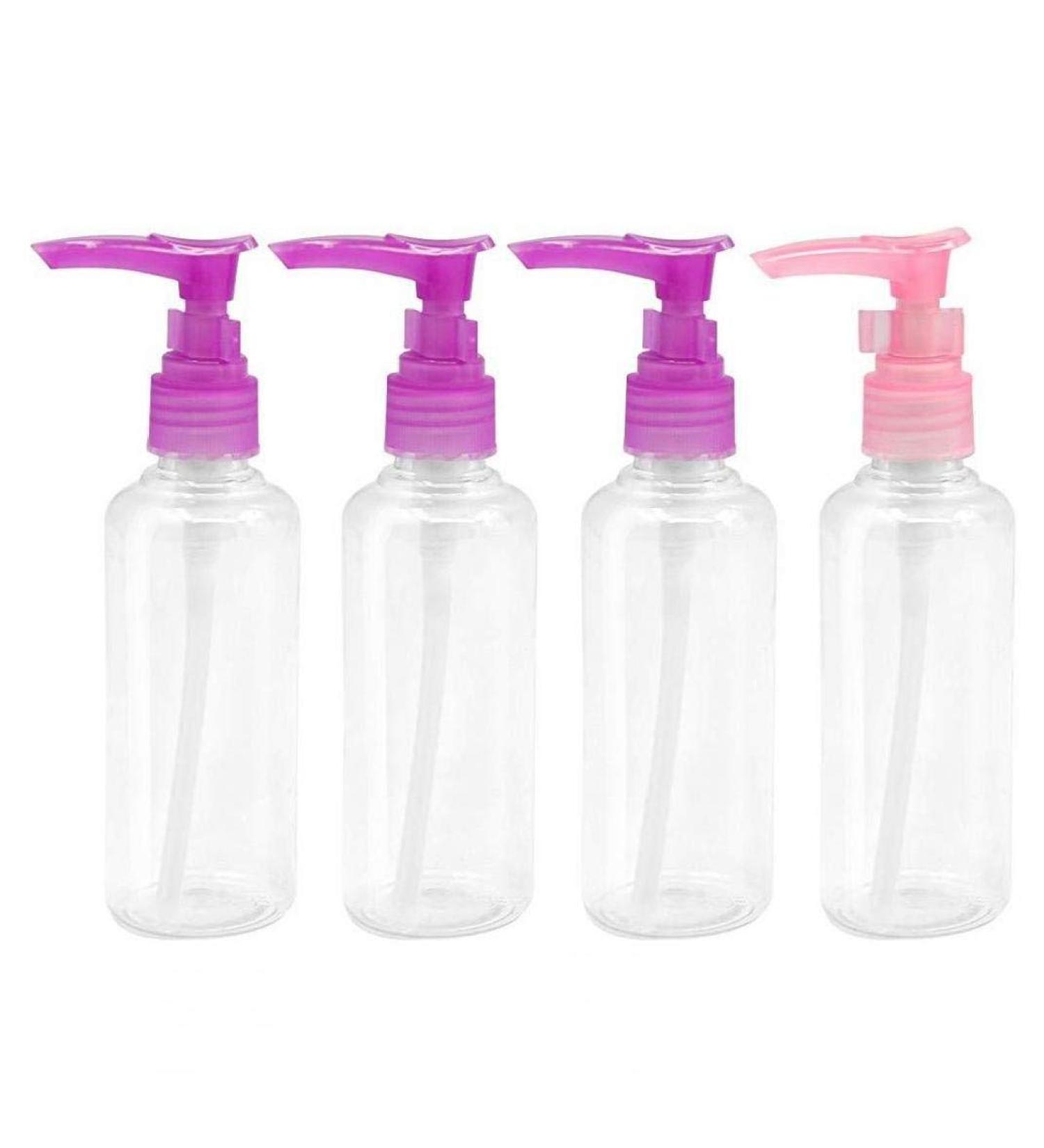 Canjerusof 4-Pack Refillable Pump Dispenser Bottles - 100ml Lotion Shampoo & Massage Oil Travel Bags in Random Colors - Buy Online on GoSupps.com
