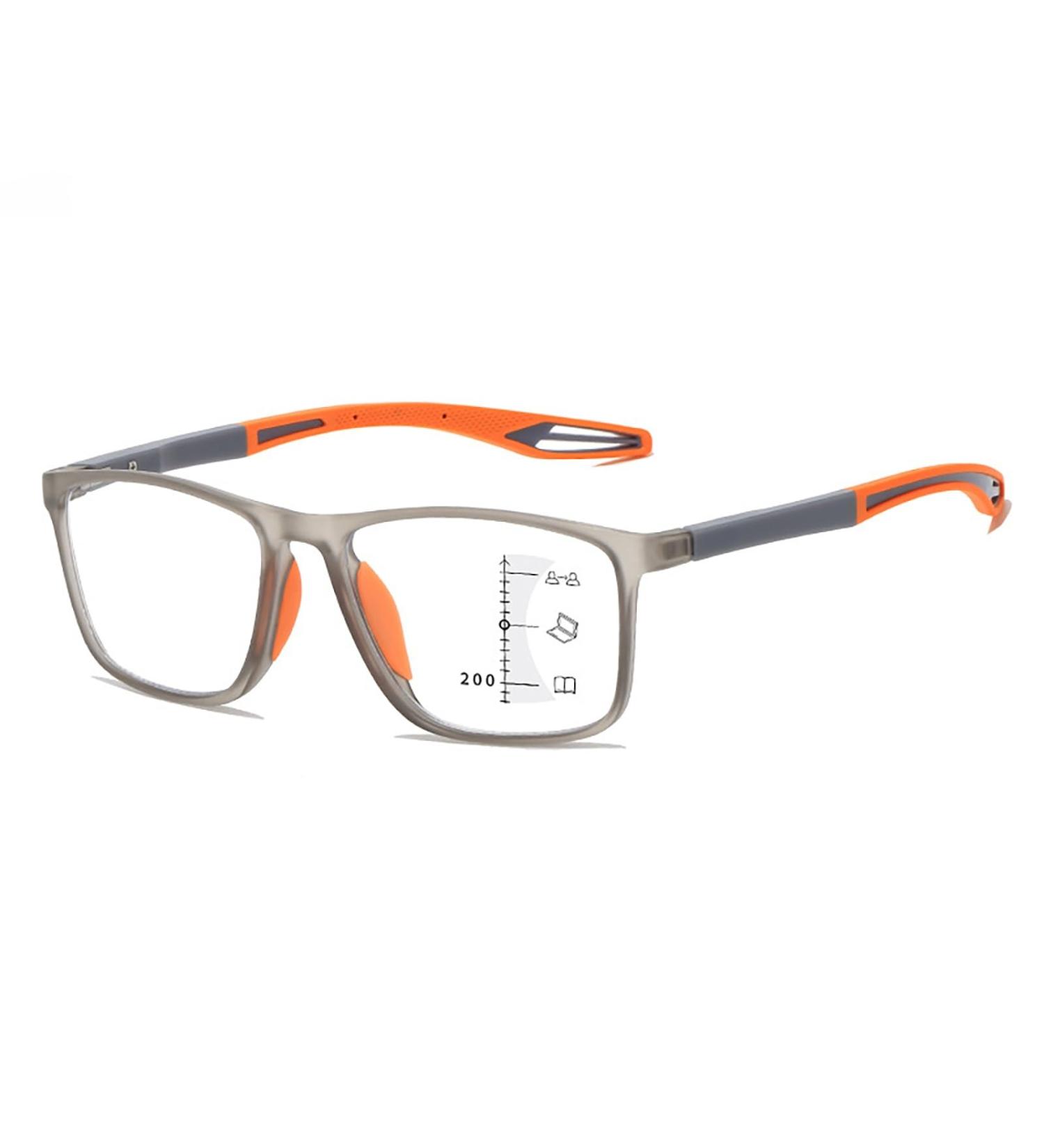 Fashion Progressive Reading Glasses for Men - 2.0x Anti-Blue Light Multifocus & Anti-Fatigue - Stylish Orange Color - Buy Online on GoSupps.com