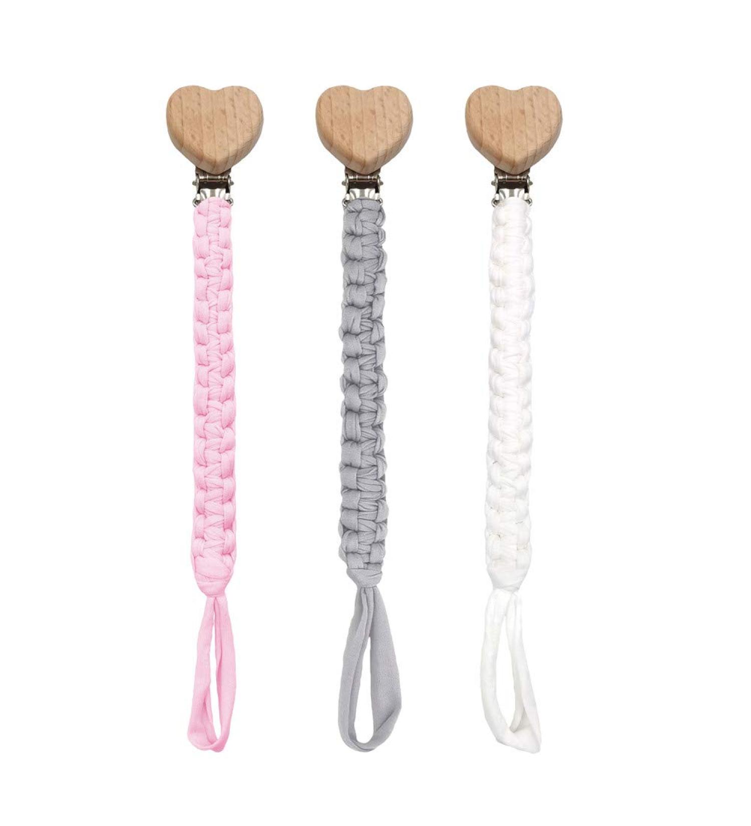 3-Piece Cotton Pacifier Chain Set for Newborns - White Light Pink & Gray - Perfect Bib Accessory for Baby Girls & Boys - Buy Online on GoSupps.com