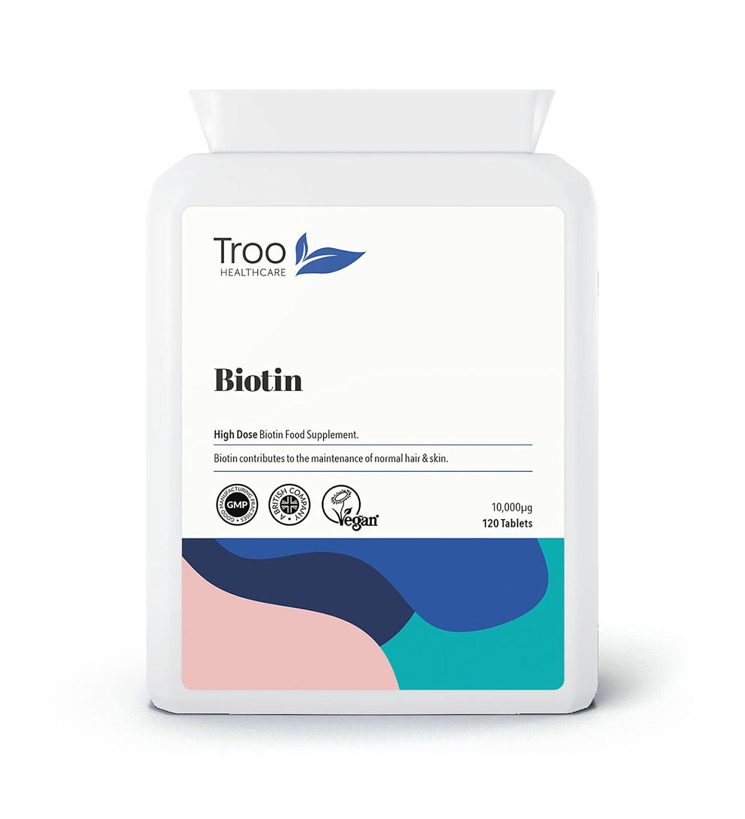 Biotin 10000mcg Supplement - 120 Tablets for Hair, Skin, and Nail Support - UK Made to GMP Standards - 4 Month Supply - Buy Online on GoSupps.com