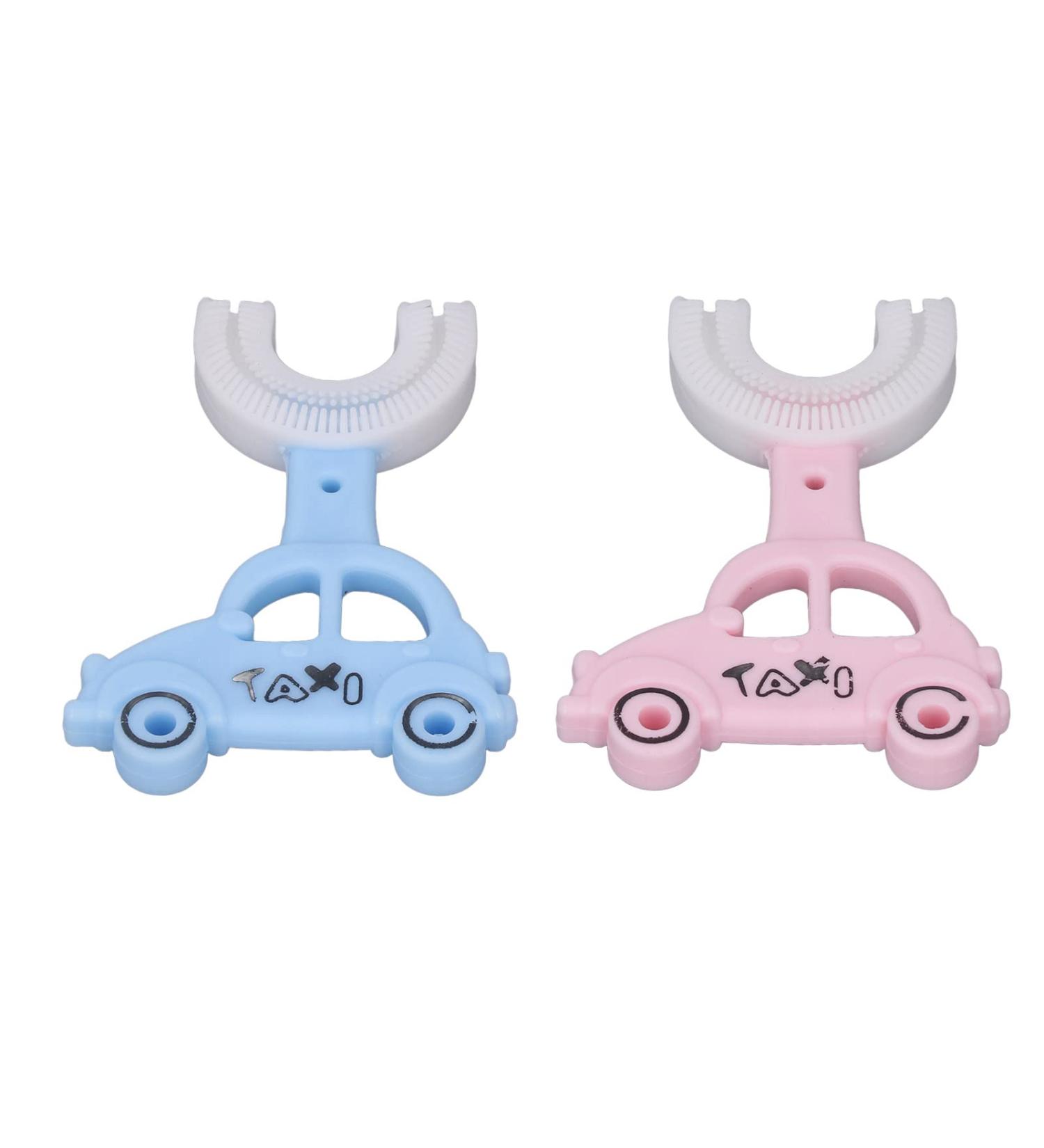 U-Shaped Toothbrush with Soft Silicone Head - 2 Pack Cute Cartoon Car Design | International Shipping - Buy Online on GoSupps.com