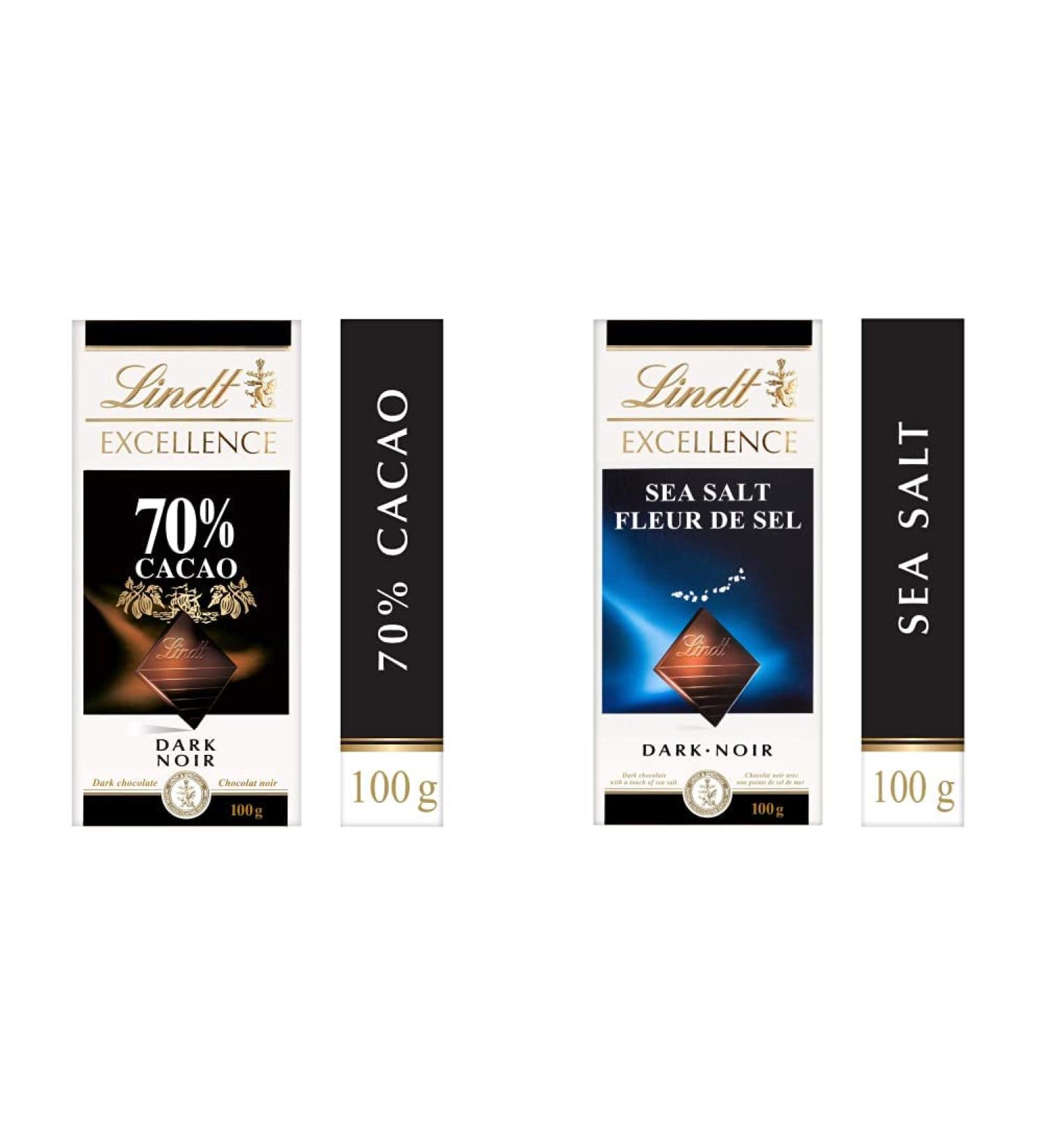Lindt EXCELLENCE 70% Cacao Dark Chocolate Bar 100 Grams & EXCELLENCE Sea Salt Dark Chocolate Bar 100 Grams - Buy Online on GoSupps.com