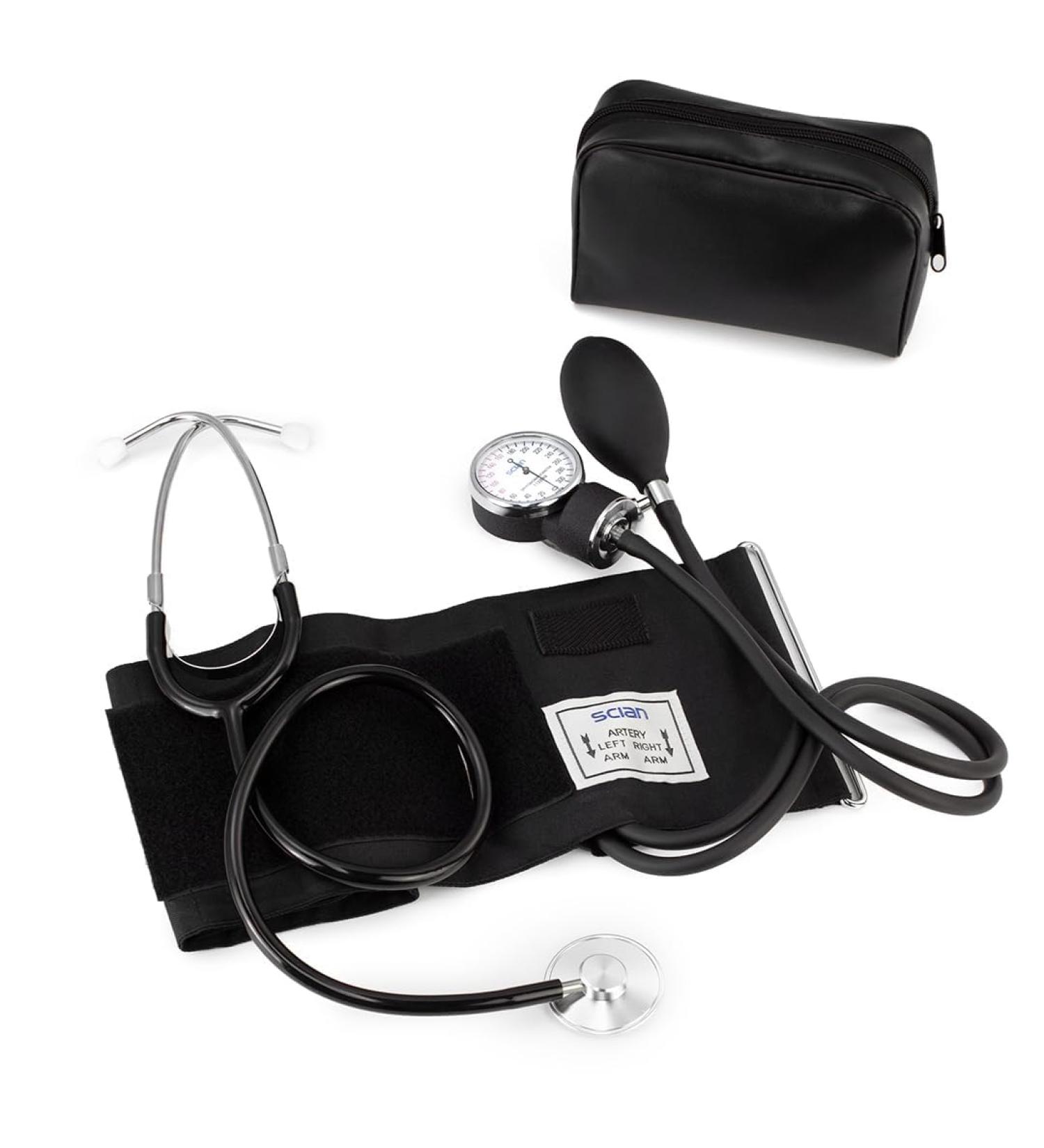 Scian Manual Blood Pressure Monitor & Stethoscope Kit - Arm Cuff for Nurses & Home Use (Black) | International Shipping Available - Buy Online on GoSupps.com