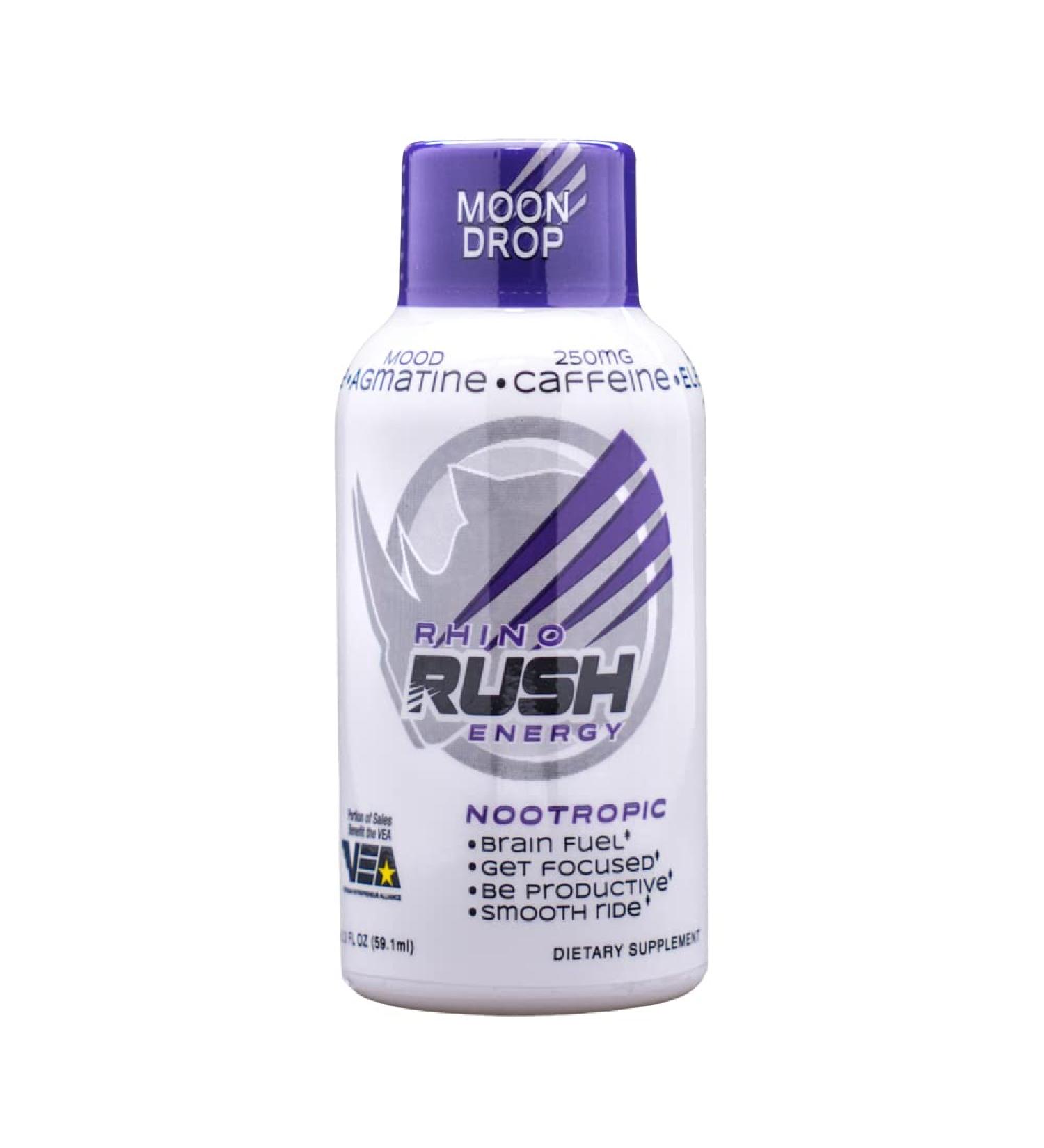 Rhino Rush Moon Drop Energy Shots 12 Pack - 2 oz Extra Strength Caffeine Shot - Lasts 4-6 Hours - Buy Online on GoSupps.com