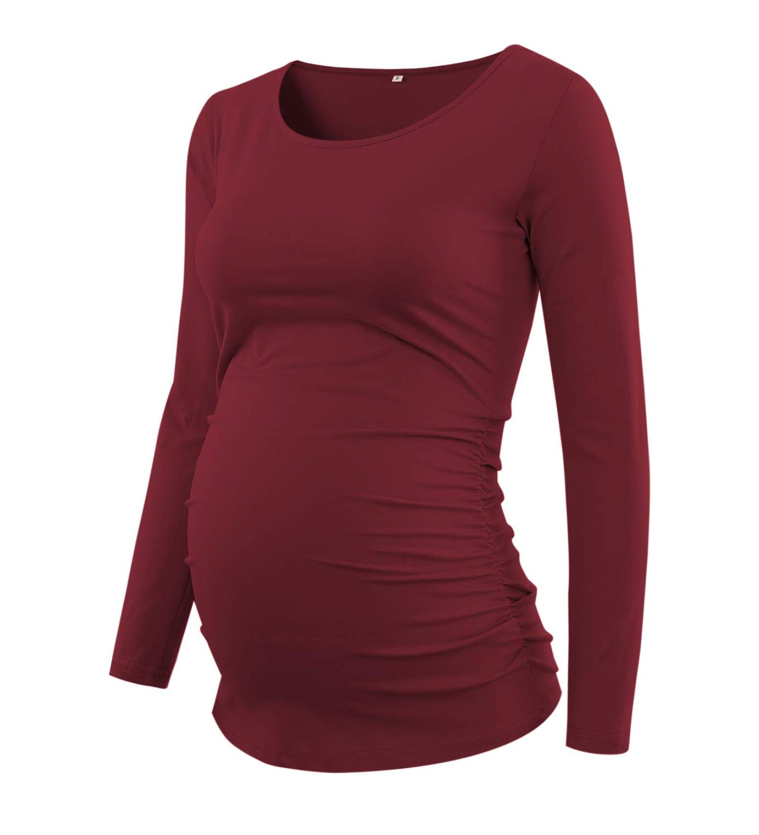 Love2Mi Maternity Long Sleeve Shirt - Round Neck Wine Red Top for Women - Buy Online on GoSupps.com
