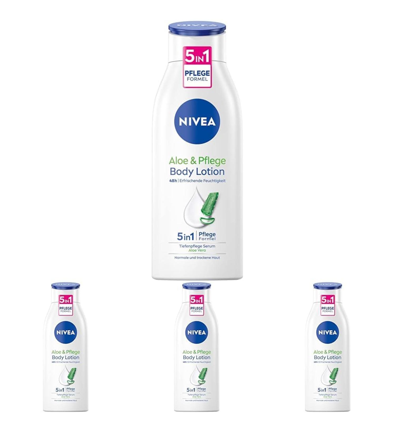 Nivea Aloe & Care Body Lotion 400ml - 5in1 Care Formula Deep Care Serum Hydrating Skin Cream with Natural Aloe Vera - Buy 4 Pack Online - Buy Online on GoSupps.com