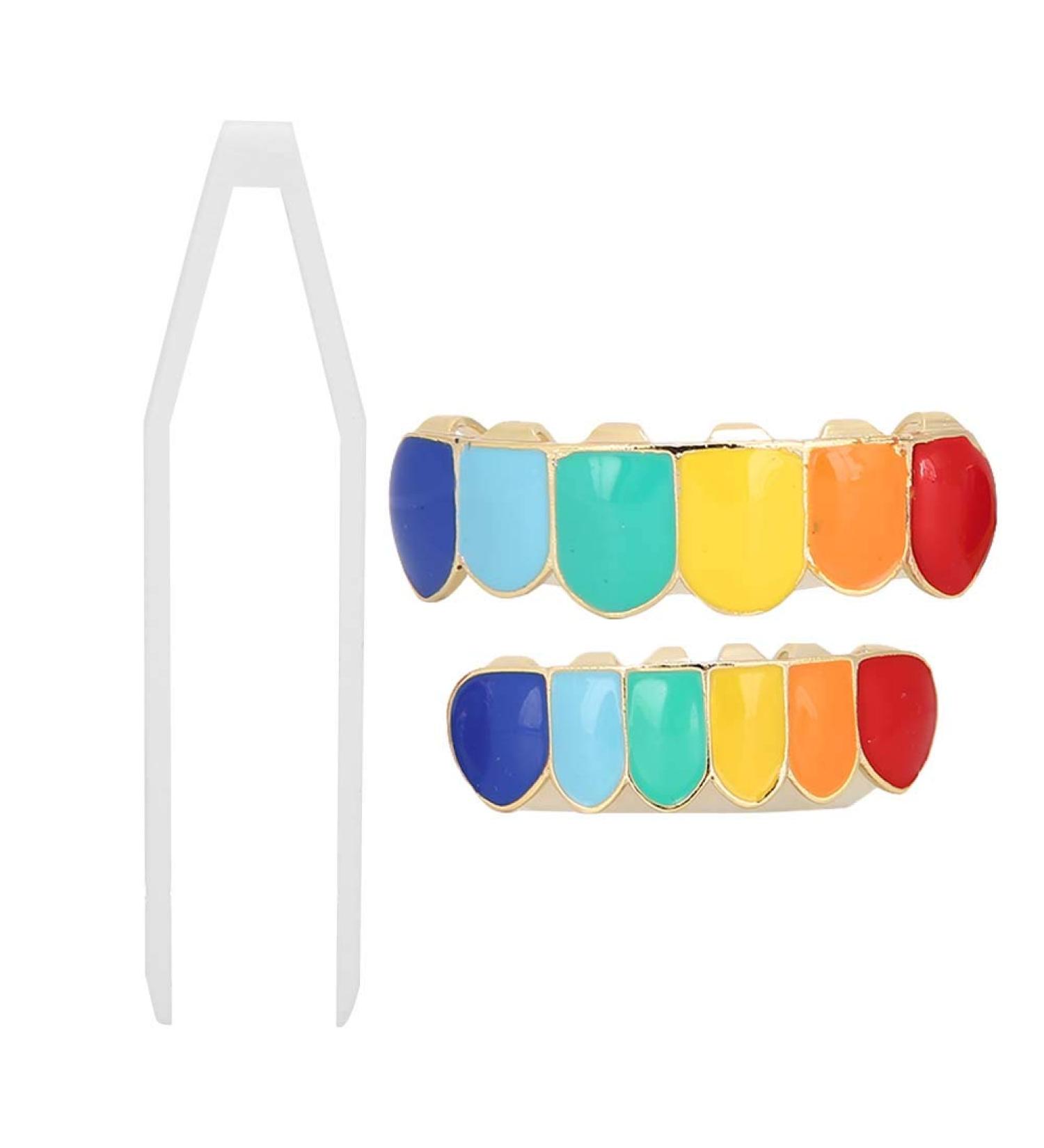 Verdant Touch Hip Hop Grillz Tooth Set - Shiny Multicolor Gold Halloween Accessories for Trendy Smile - Buy Online on GoSupps.com