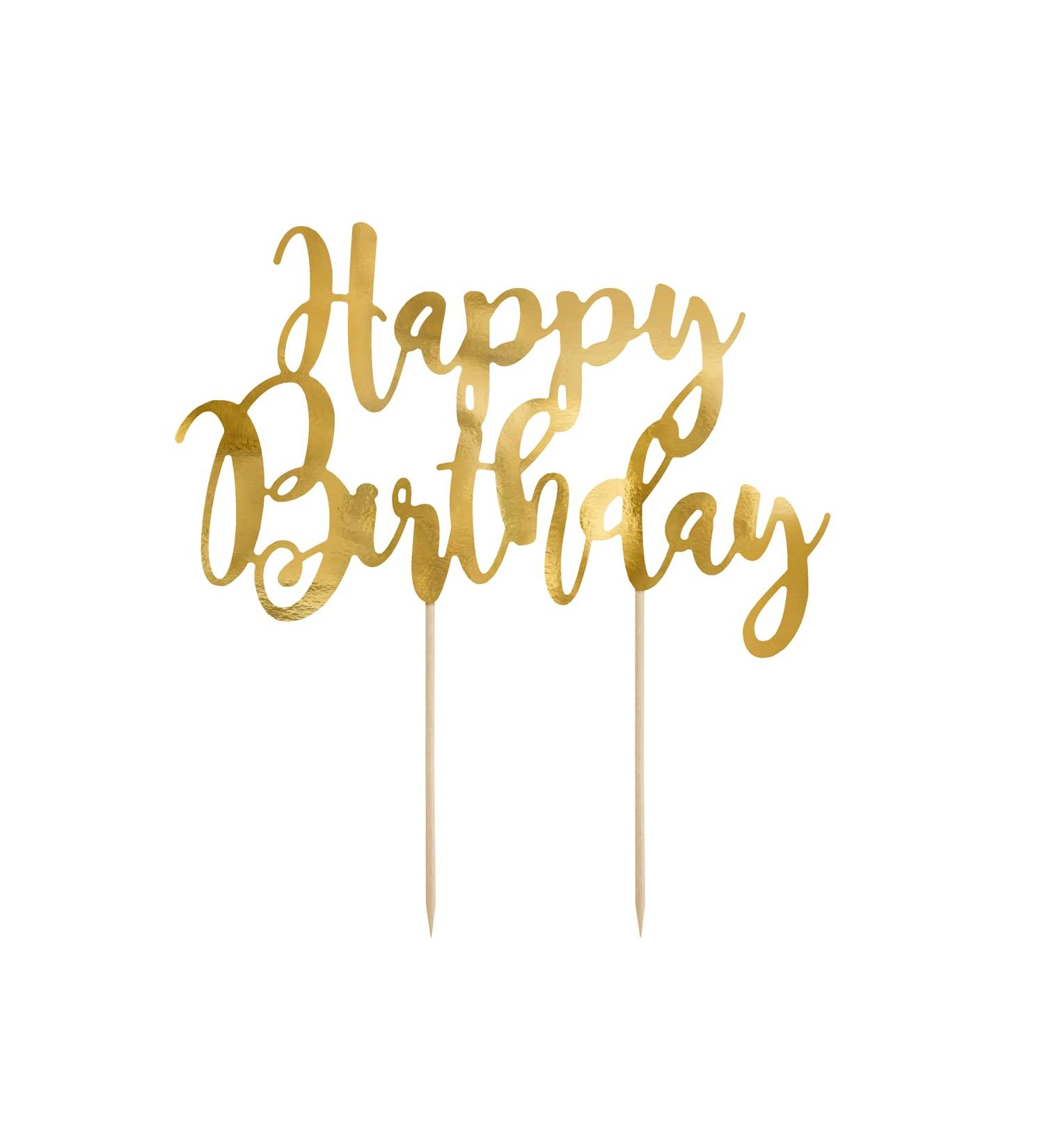 Gold Party Deco Torte Plug - Happy Birthday Cake Decoration | 22.5 cm Topper for Cakes & Cupcakes - BabyArty - Buy Online on GoSupps.com