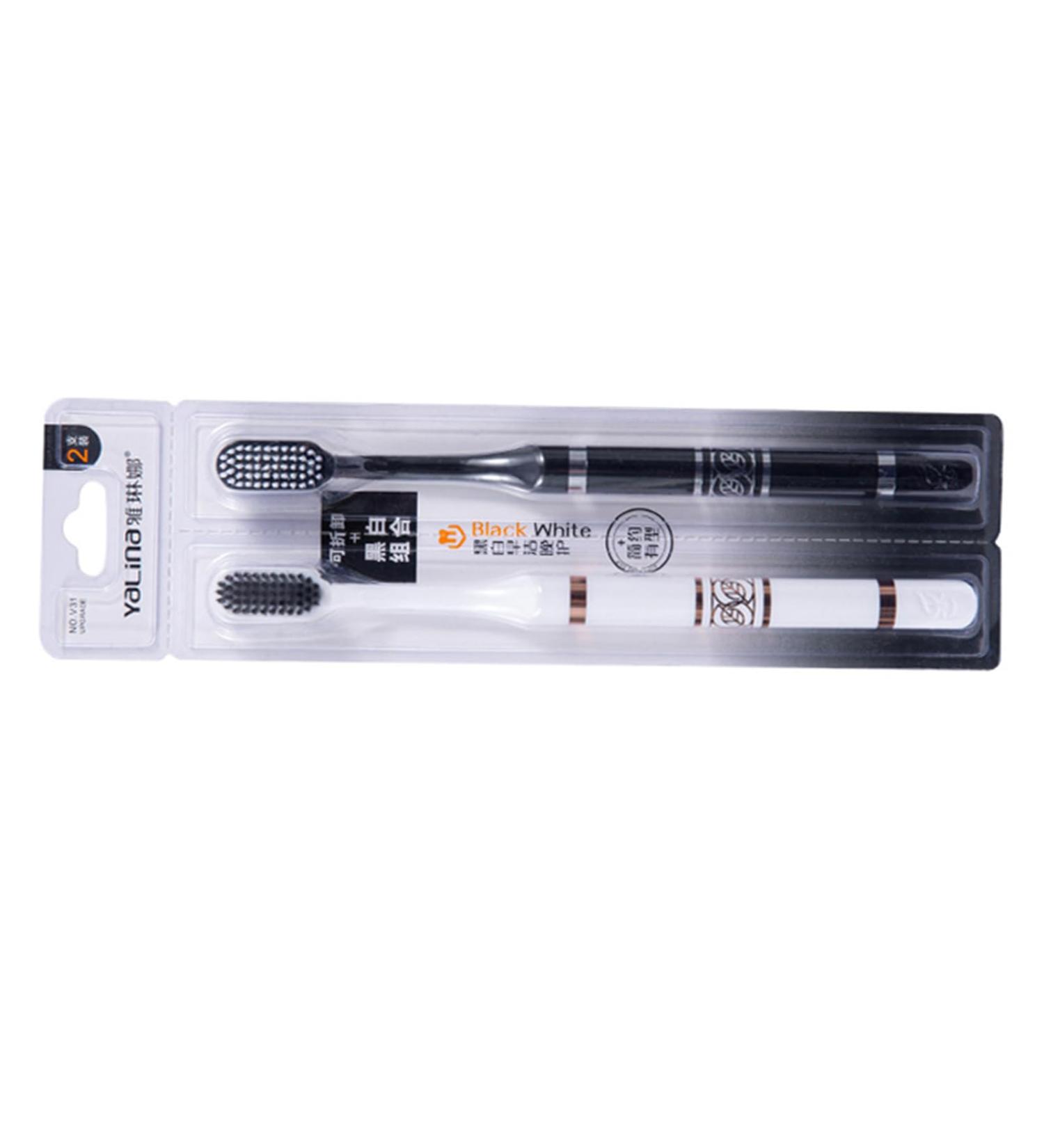 Couple Brush Set - Comfortable Black & White Toothbrushes for Travel | Perfect for Couples - Buy Online on GoSupps.com