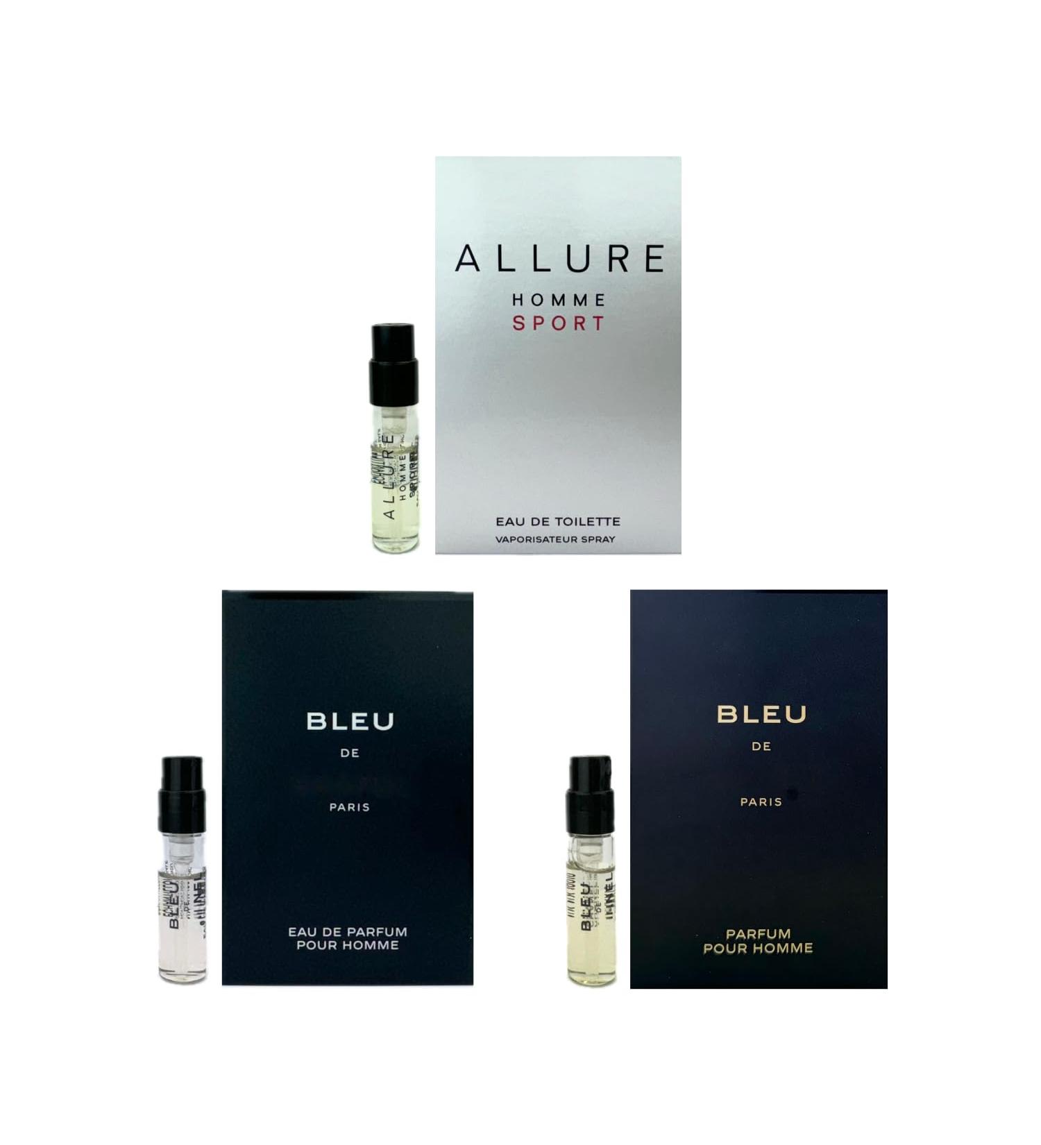 Set 3 Cologne Luxury Travel Size for Men Sample Spray Vial 0.05oz/1.5ml each. Allure Homme Sport EDT/Bleu EDP Pour Homme/Bleu Parfum Pour Homme - Buy Online on GoSupps.com
