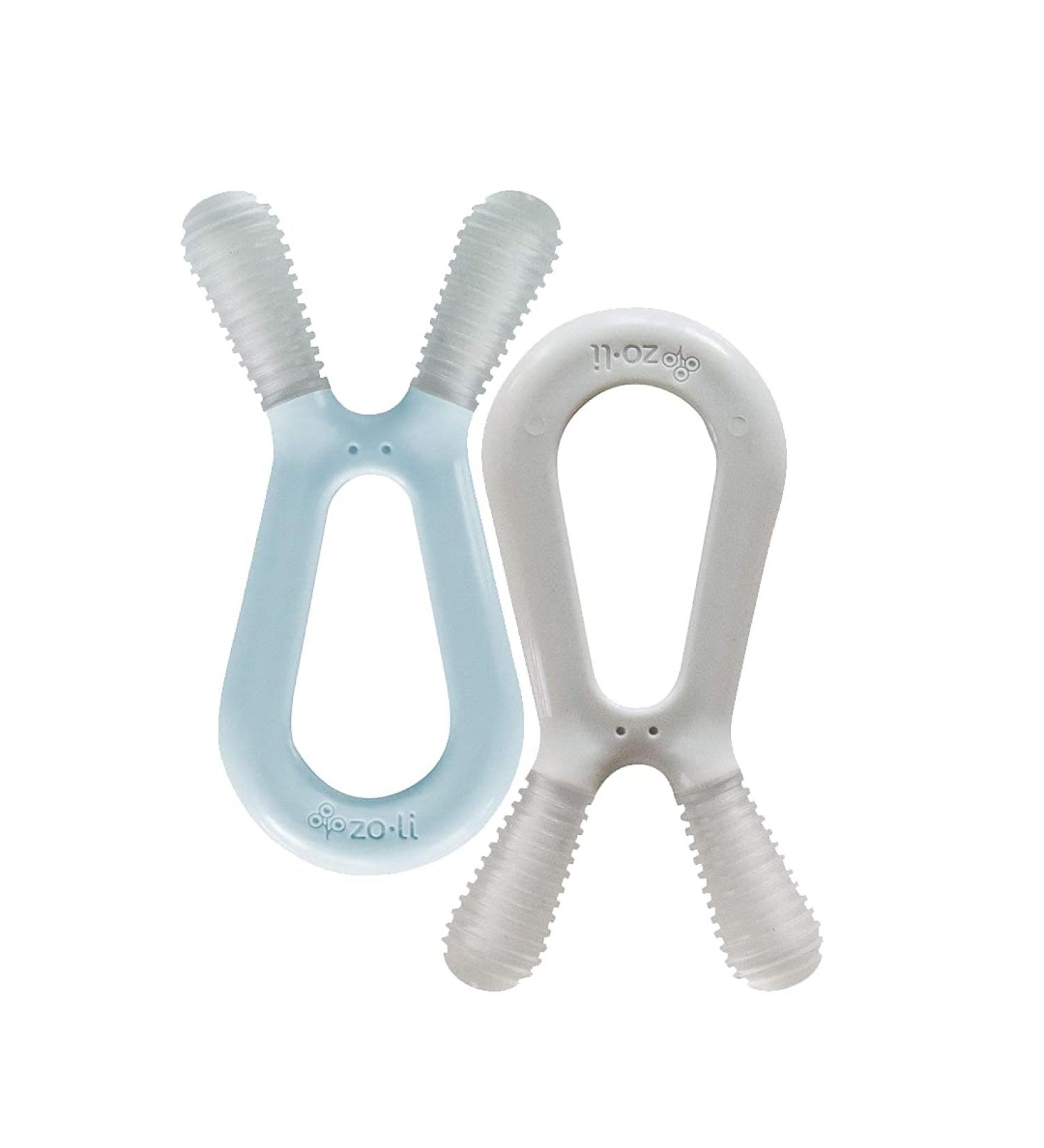 ZoLi Bunny Baby Molar Teether for Gum Relief | Mist Blue + Ash Grey (Pack of 2) | BPA-Free Teething Toy - Buy Online on GoSupps.com