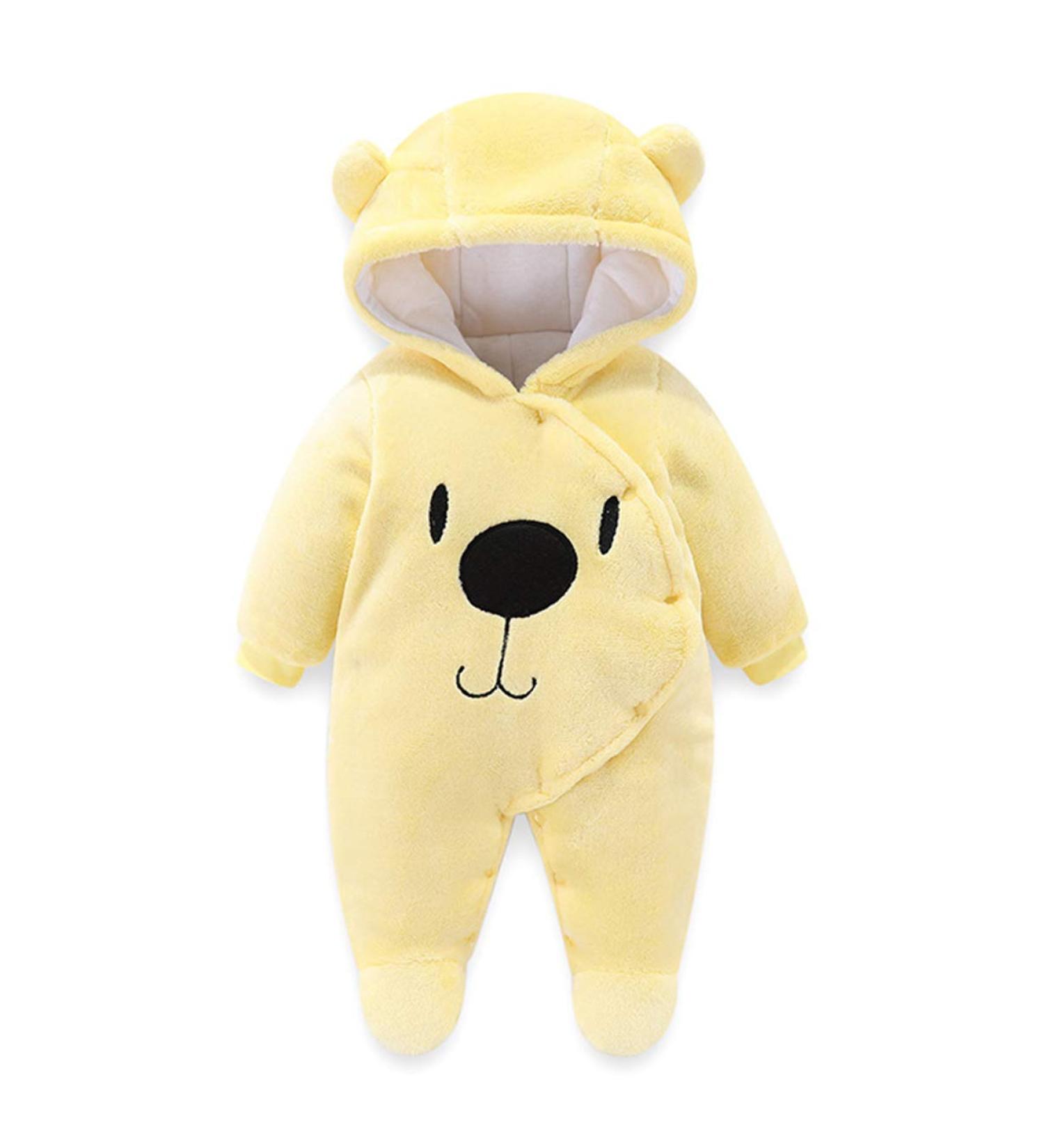 Voopptaw Warm Baby Winter Jumpsuit | Fleece Romper Suit for 0-12 Months | Cute Thick Bear Snowsuit | Yellow - Buy Online on GoSupps.com