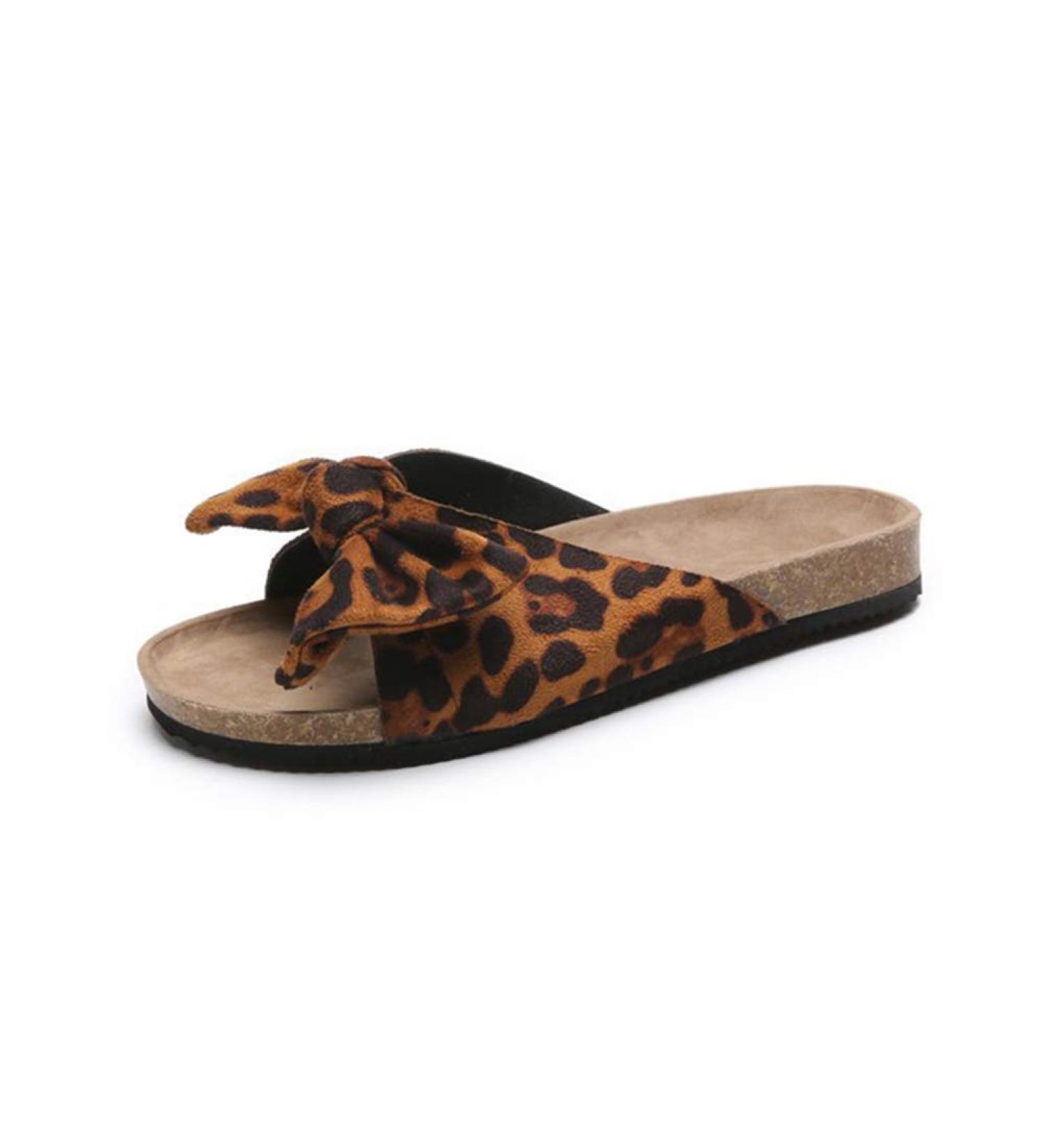 Creev Leopard Flat Sole Sandals - Women's Cork Footbed Flip-Flops & Mules (EU Sizes 38 & 40) - Summer Open Toe Slide - Buy Online on GoSupps.com