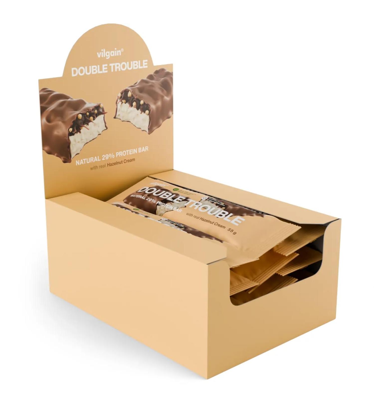 Vilgain Double Trouble Protein Bar Multipack - 29% Protein Hazelnut & Chocolate Stevia Sweetened Collagen Rich - Ideal Healthy Snack for Fitness & Sweet Tooth (12x55g) - Buy Online on GoSupps.com
