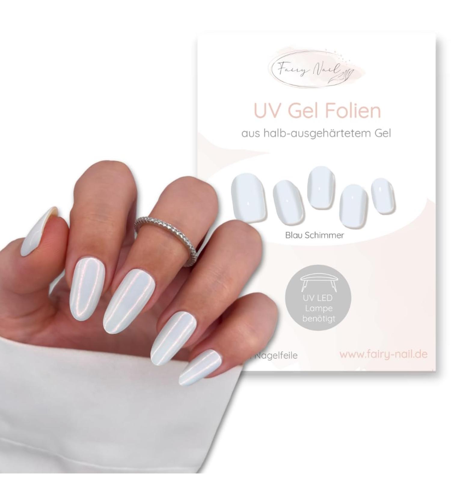 Fairy Nail UV Foils - Self-Adhesive Blue Shimmer Gel Nail Wraps | 16 Pieces Nail Polish Strips for Stunning Manicures - Buy Online on GoSupps.com