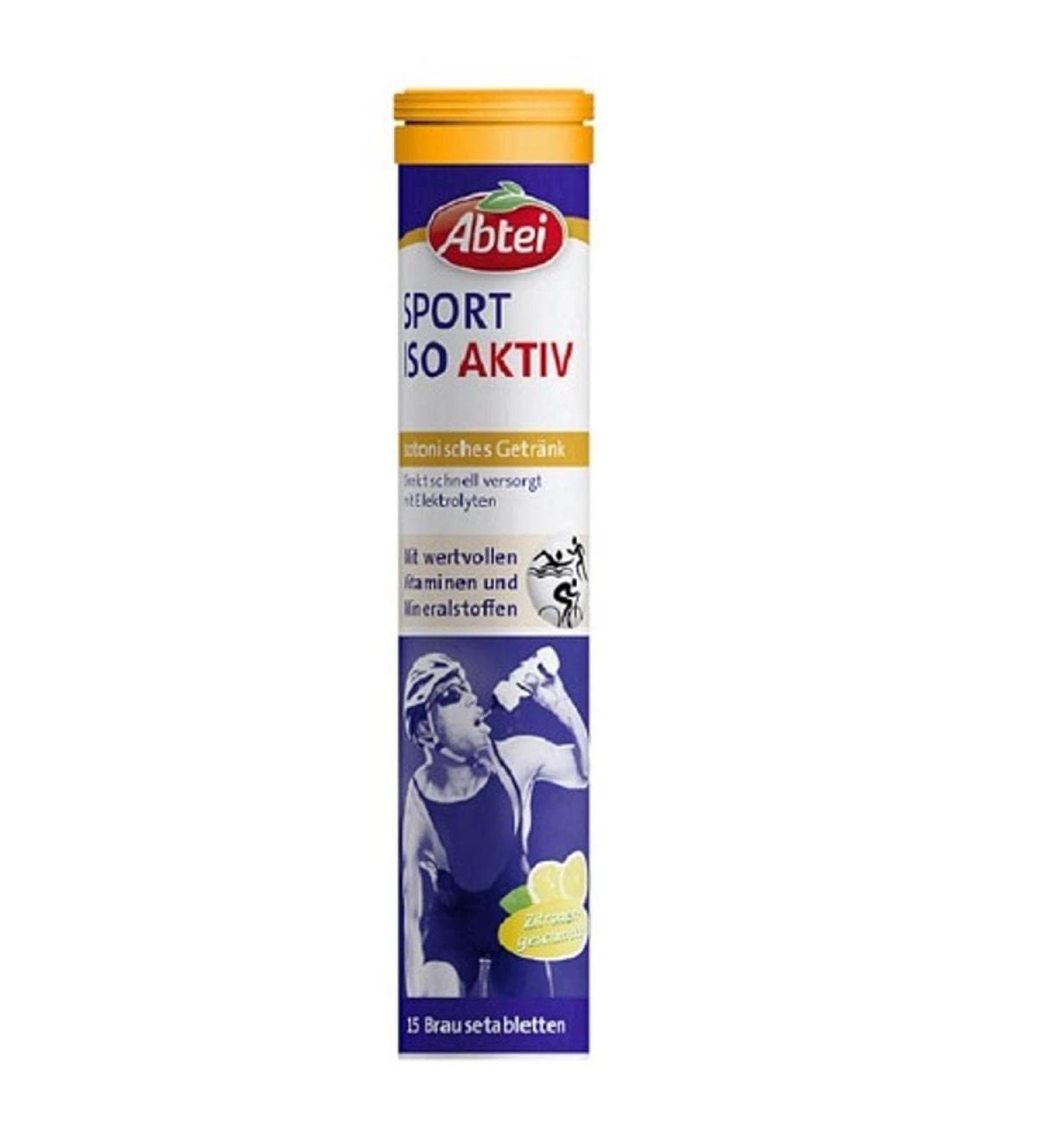 Abbey Sport ISO Active Dietary Supplement Isotonic Lemon Drink with Electrolytes | 15 Effervescent Tablets (88g) | Fast Hydration for Sports - Buy Online on GoSupps.com