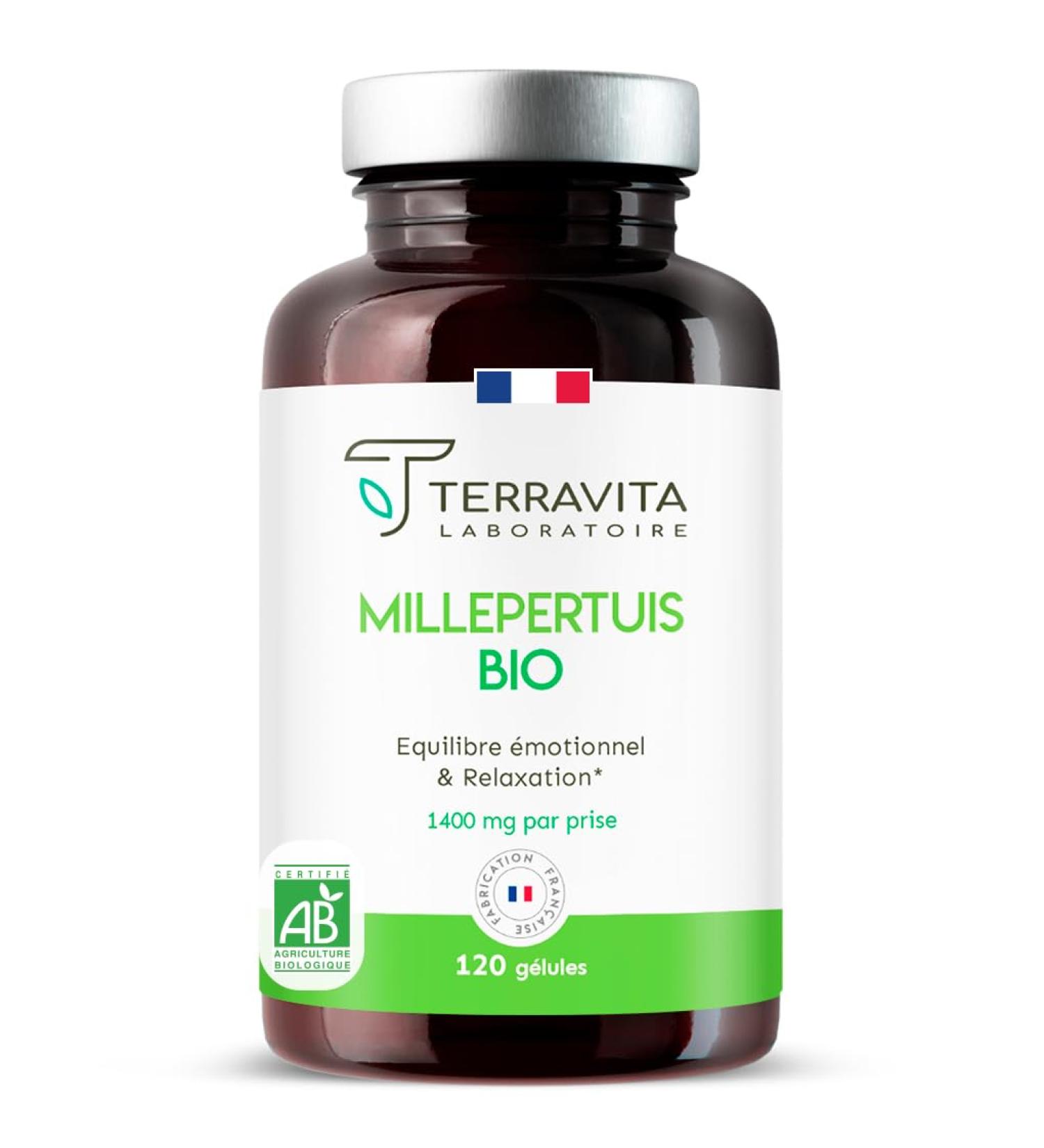 St. John's Wort Organic | 120 Capsules of 350 mg | 100% Flowered Tops Rich in Active Principles | Repairing Sleep - Good Mood - Anti-Stress | 100% Vegan Without Excipients | Made in France | Terravita - Buy Online on GoSupps.com
