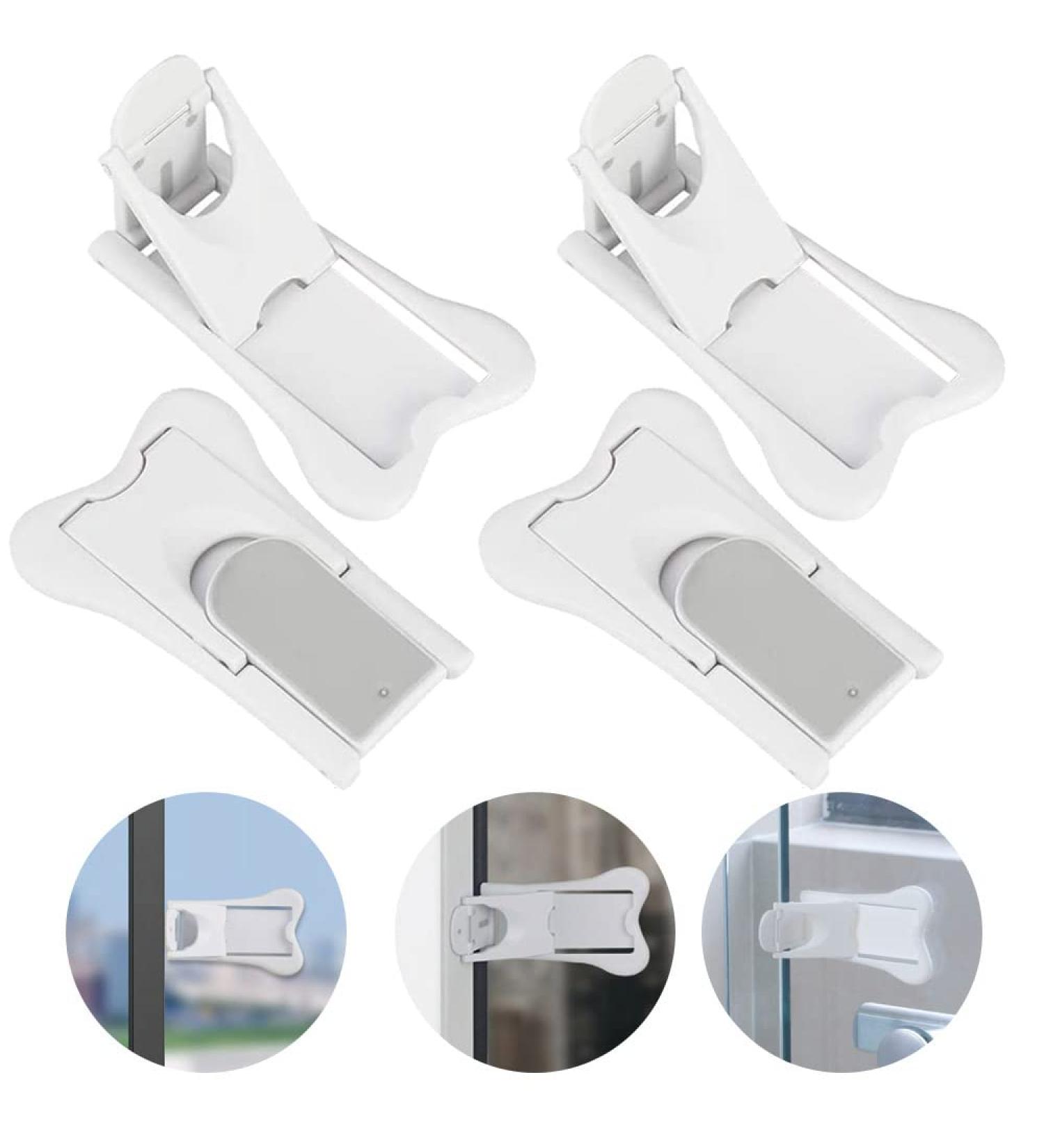 Wenrero 4-Piece Sliding Door Safety Lock Set | No Drill Child Lock with 3M Glue | Secure Windows & Closets | ABS 7cm Sliding Door Block - Buy Online on GoSupps.com
