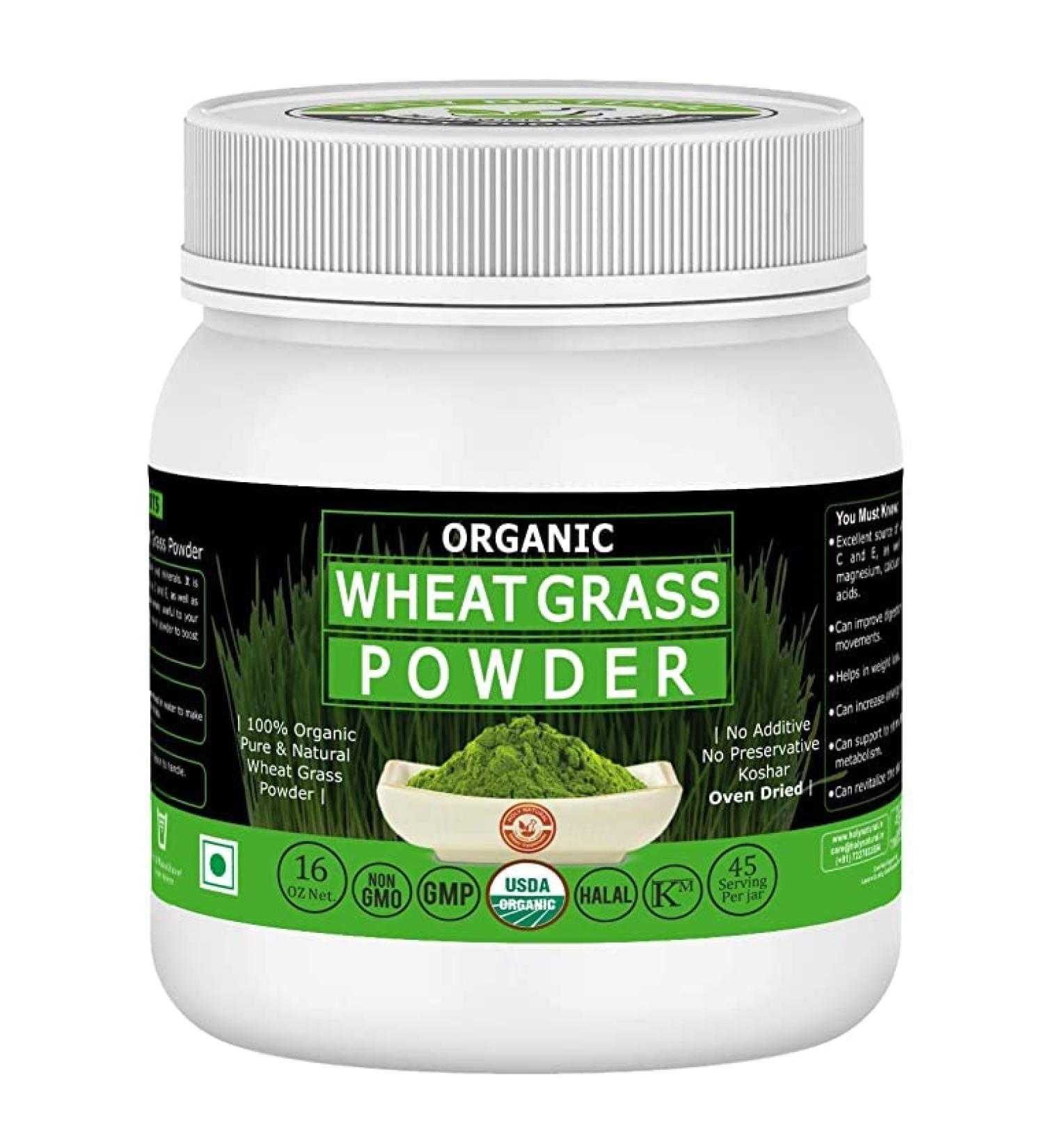 Drect Holy Natural Organic Wheat Grass Powder - 454 GM USDA Certified I 100% Pure&Natural I Nutritional Content of Favorite Green Smoothies I High in chlorophyll - Buy Online on GoSupps.com