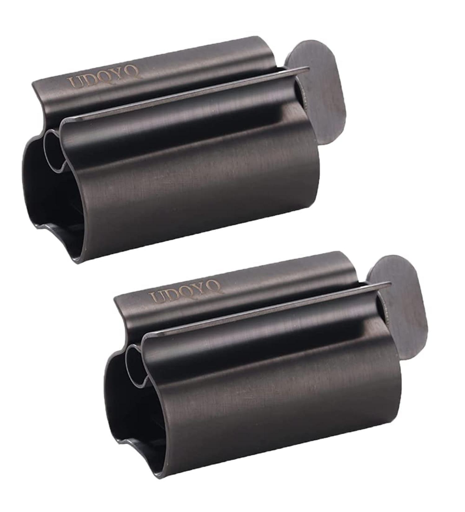 Toothpaste Squeezer Set - 2 Metal Tub Press Holders Stainless Steel Matte Black - Buy Online on GoSupps.com