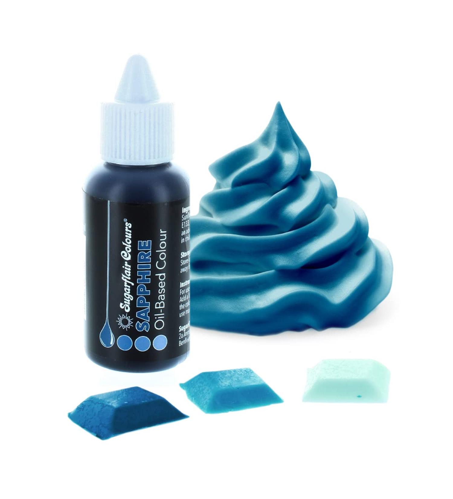 Sugarflair Sapphire Oil Based Food Colouring - 30ml Highly Concentrated Edible Blue Color for High Fat Foods & Chocolate - Buy Online on GoSupps.com