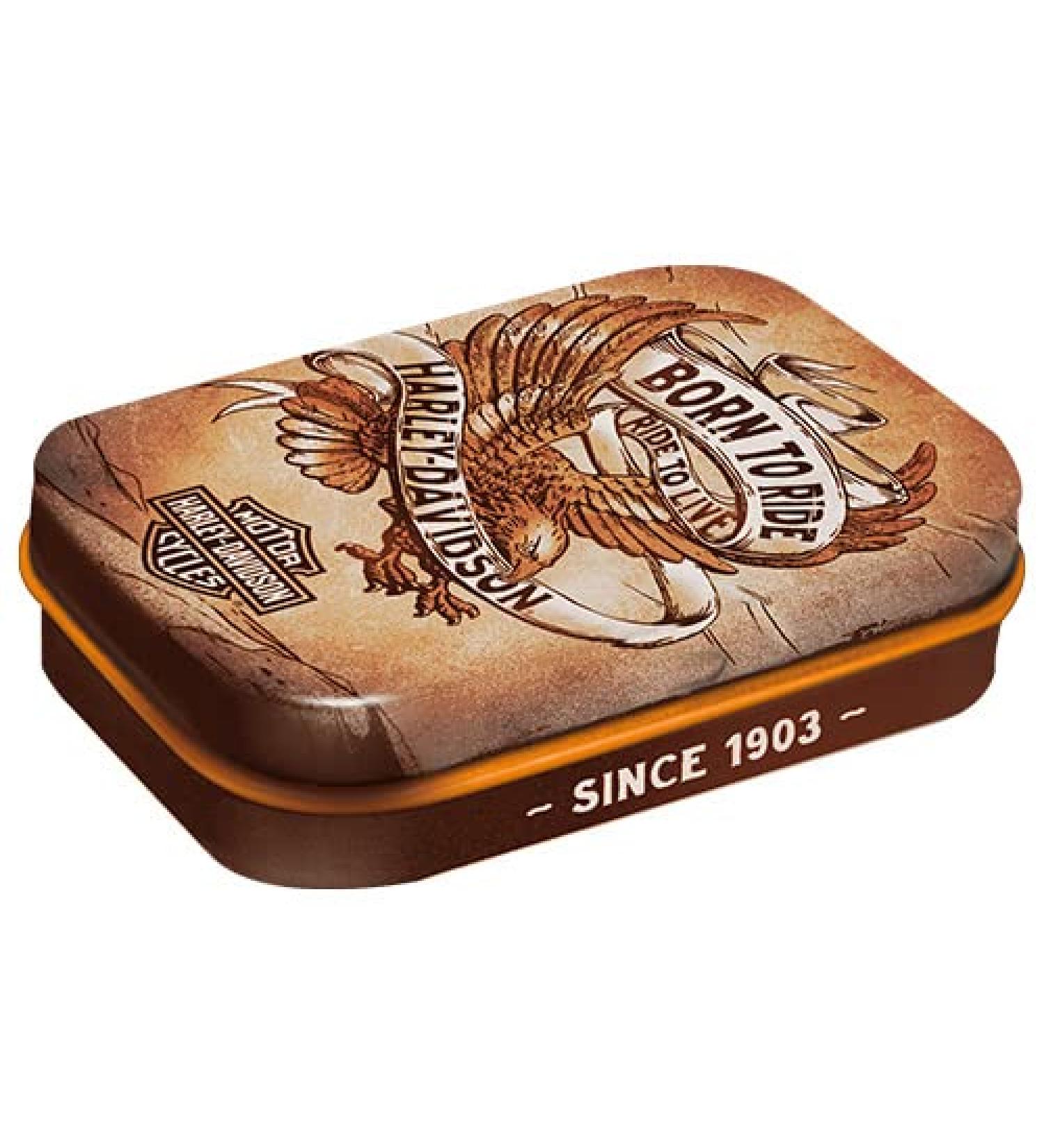 Nostalgic-Art Retro Pillendose Harley-Davidson-Born to Ride-Biker gift idea sheet metal can with peppermint vintage design 4 x 6 x 1.6 cm vintage design 4 x 6 x 1.6 cm
