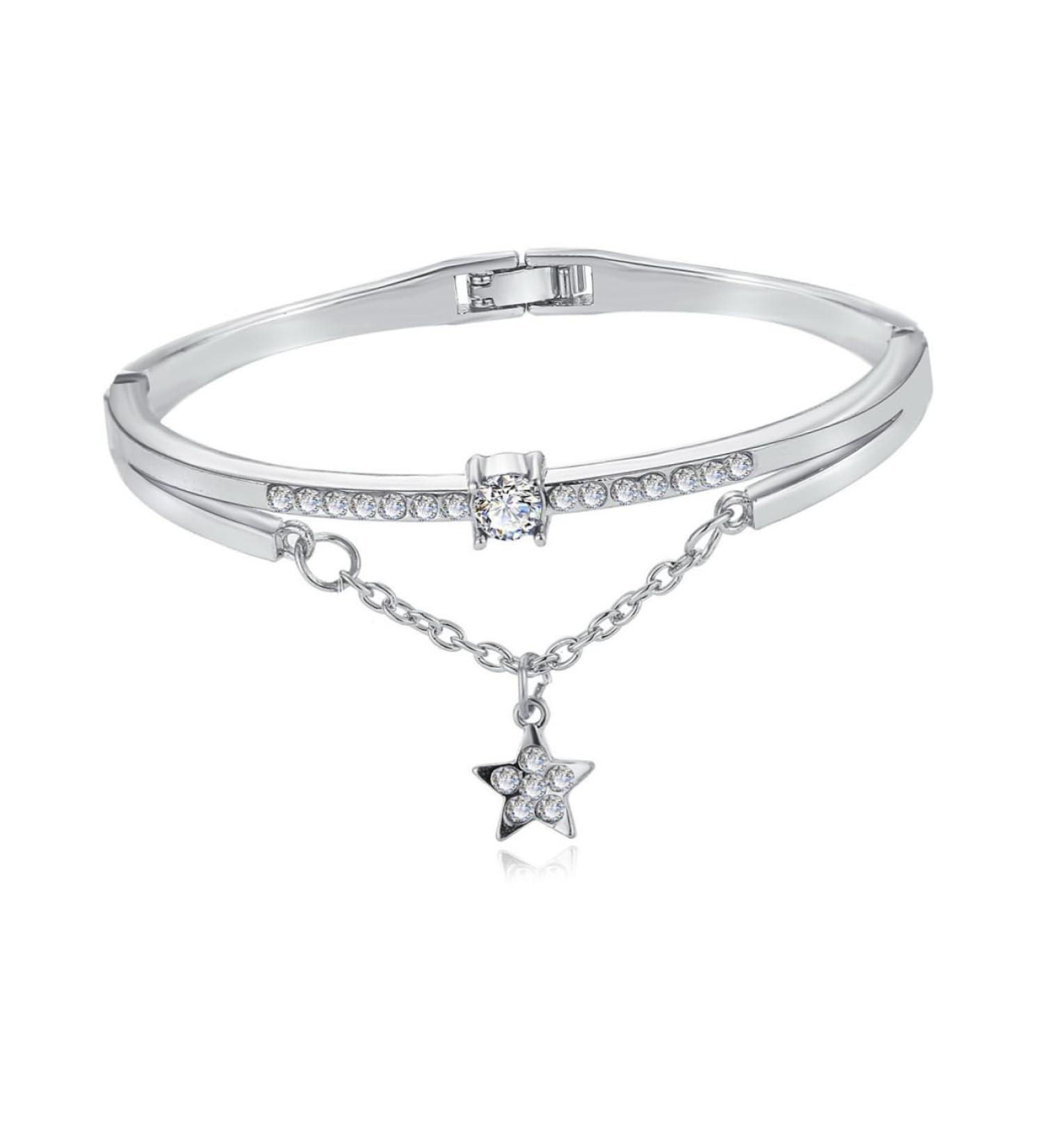 Buy Minkissy Star Hand Jewelry for Women - Gemstone Silver Cuff Bracelet & Moon Bracelet - Elegant 19.5cm Chain - Buy Online on GoSupps.com