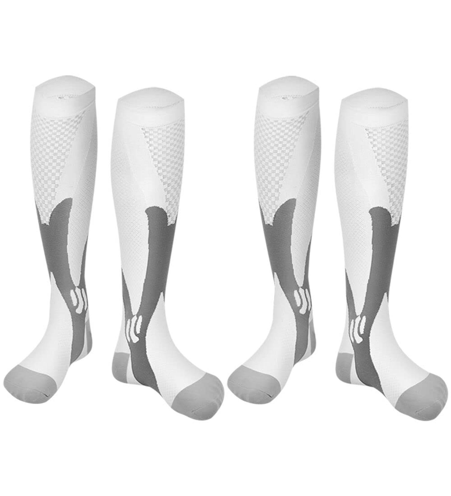 ODTMGER Compression Stockings for Men & Women - 20-30 mmHg Support Socks (2 Pairs) - Knee-High Padded Socks for Running Sports & Travel - Size S/M White - Buy Online on GoSupps.com